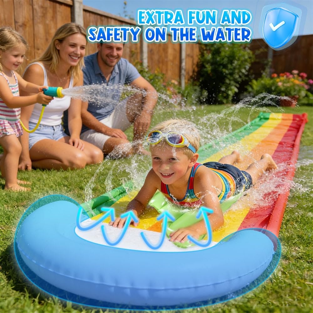 Wasserrutsche Garten für Kinder, Wasserrutschbahn mit 1 Aufblasbaren Rutschbrettern,Wasserrutsche Garten mit Einseitige Sprinklern, Wasserspielzeug Wasserrutschmatte Rutschbahn Outdoor (480x75cm)