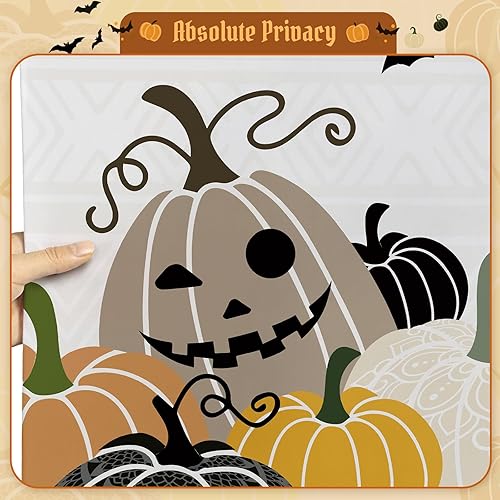Miniatura 6 de Juego de cortinas de ducha de Halloween, estilo bohemio, diseño de calabaza, diseño de murciélagos, terror, divertidas, bonitas, cortinas de baño