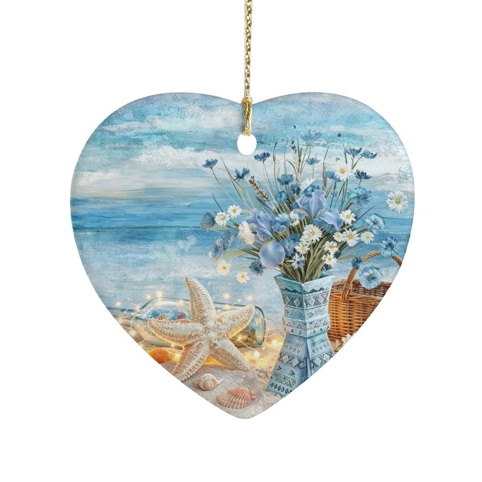 Fekiloot Style Coastal Daisy Ceramic Ornament Home Decor Keepsake