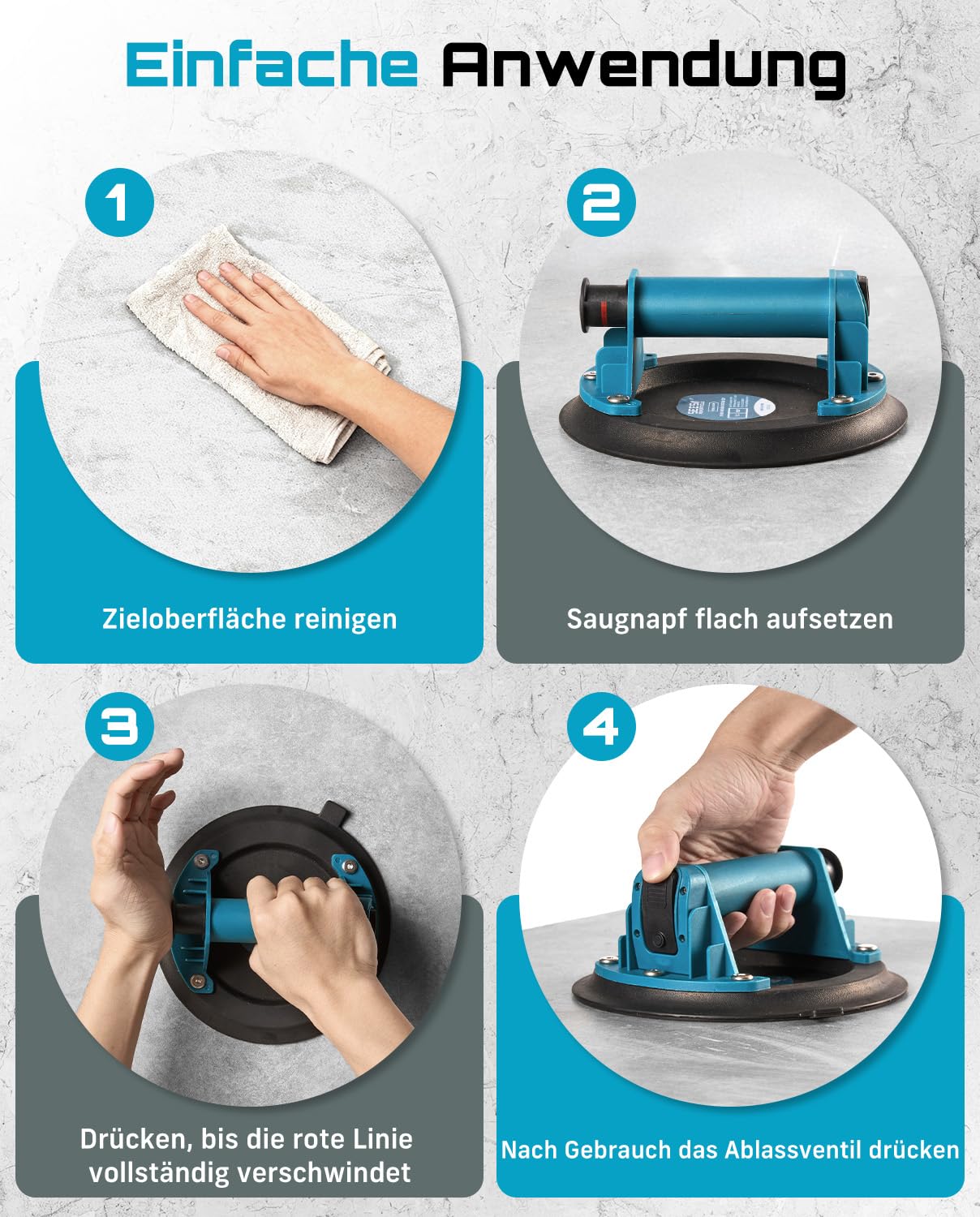 SEESII Vakuum Saugheber Fliesen, 2er-Set 8" Glassauger Tragkraft Max.200KG, Fliesenheber für Glas, Marmor, Laminat & Terrassenplatten, Vakuumheber Glasheber mit Tragbarer Werkzeugkasten
