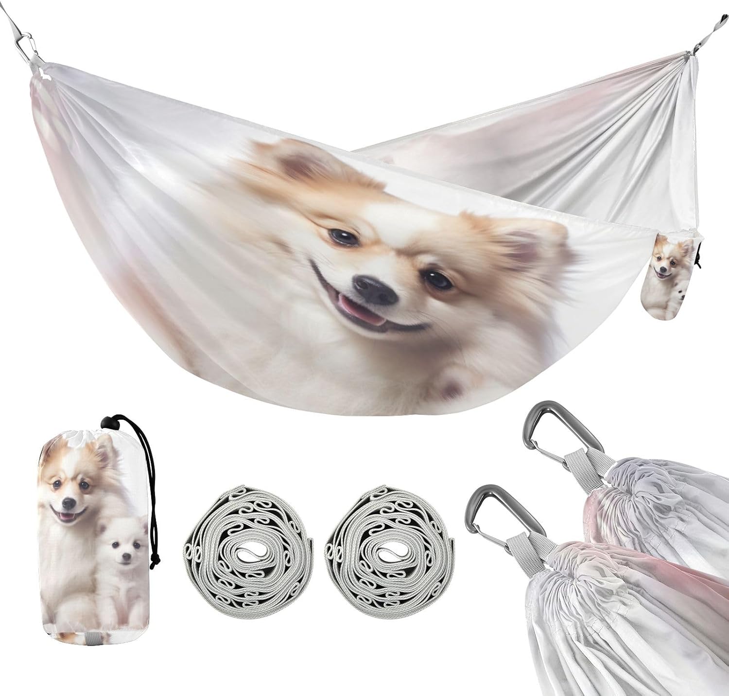 ALAZA Cute Dogs Puppy Camping Hammocks Single or 2 Person 500 lbs Portable Parachute Travel Hammock w/Tree Straps for Hiking Backpacking Indoor Outdoor