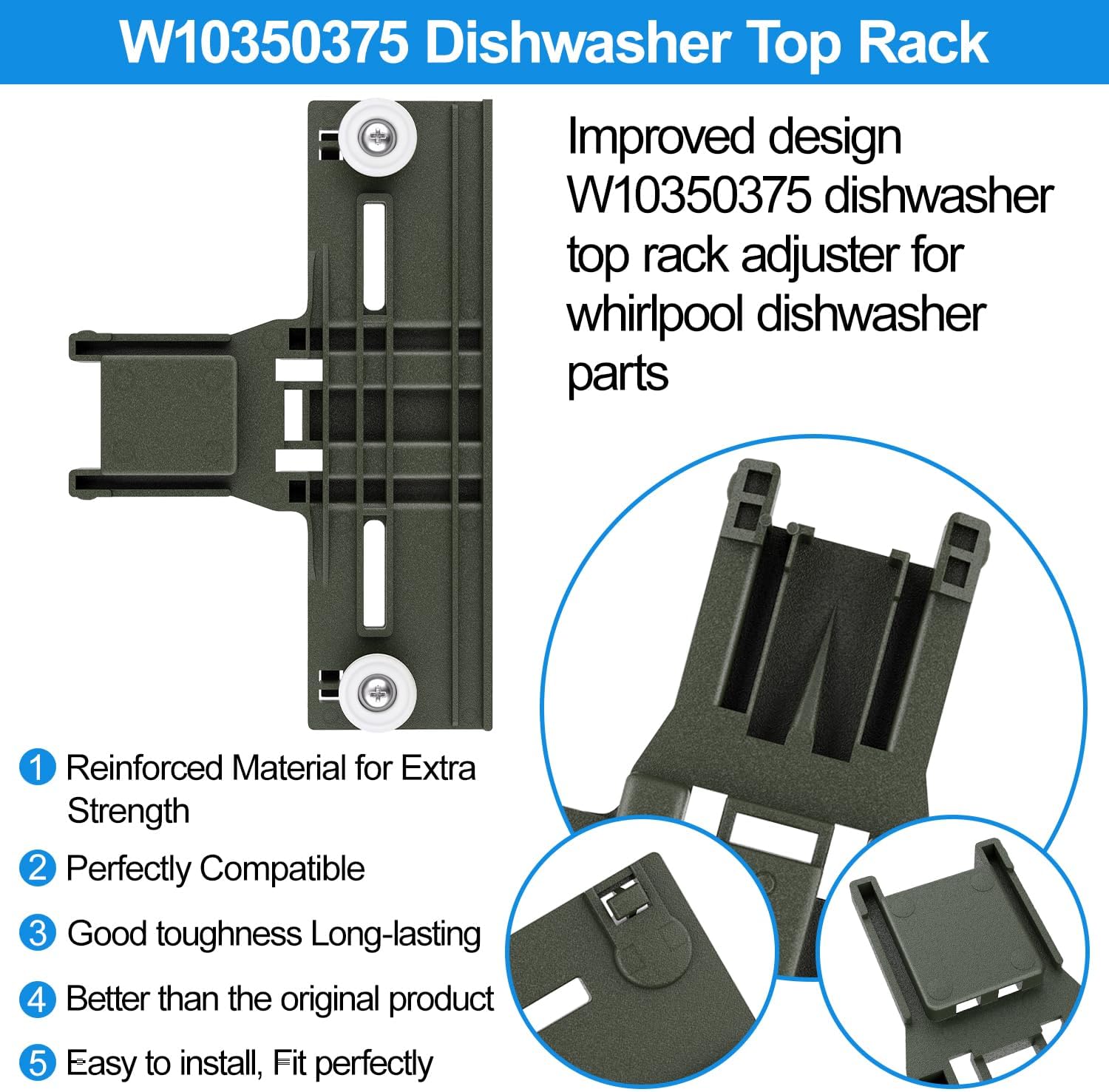(12 Packs) Upgraded W10350375 Dishwasher Parts for Whirlpool Dishwasher Top Rack Parts WDT730PAHZ0 Upper Rack Parts With W10195372 W10195372 Dishwasher Adjuster Housing,For Kenmore Dishwasher Parts