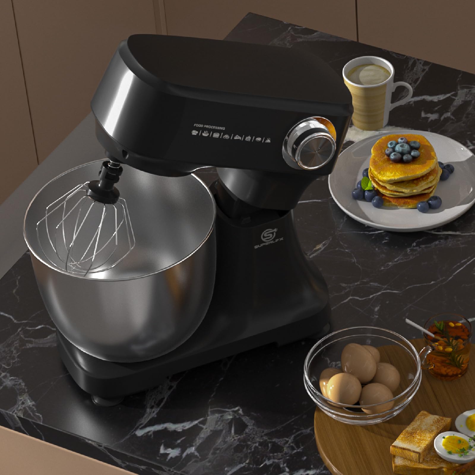Robot kuchenny, 800 W, maszyna do ugniatania, 4 5 l, miska ze stali nierdzewnej z hakiem do zagniatania, trzepaczką i trzepaczką, 10 stopni prędkości, wielofunkcyjna, mieszadło z ochroną