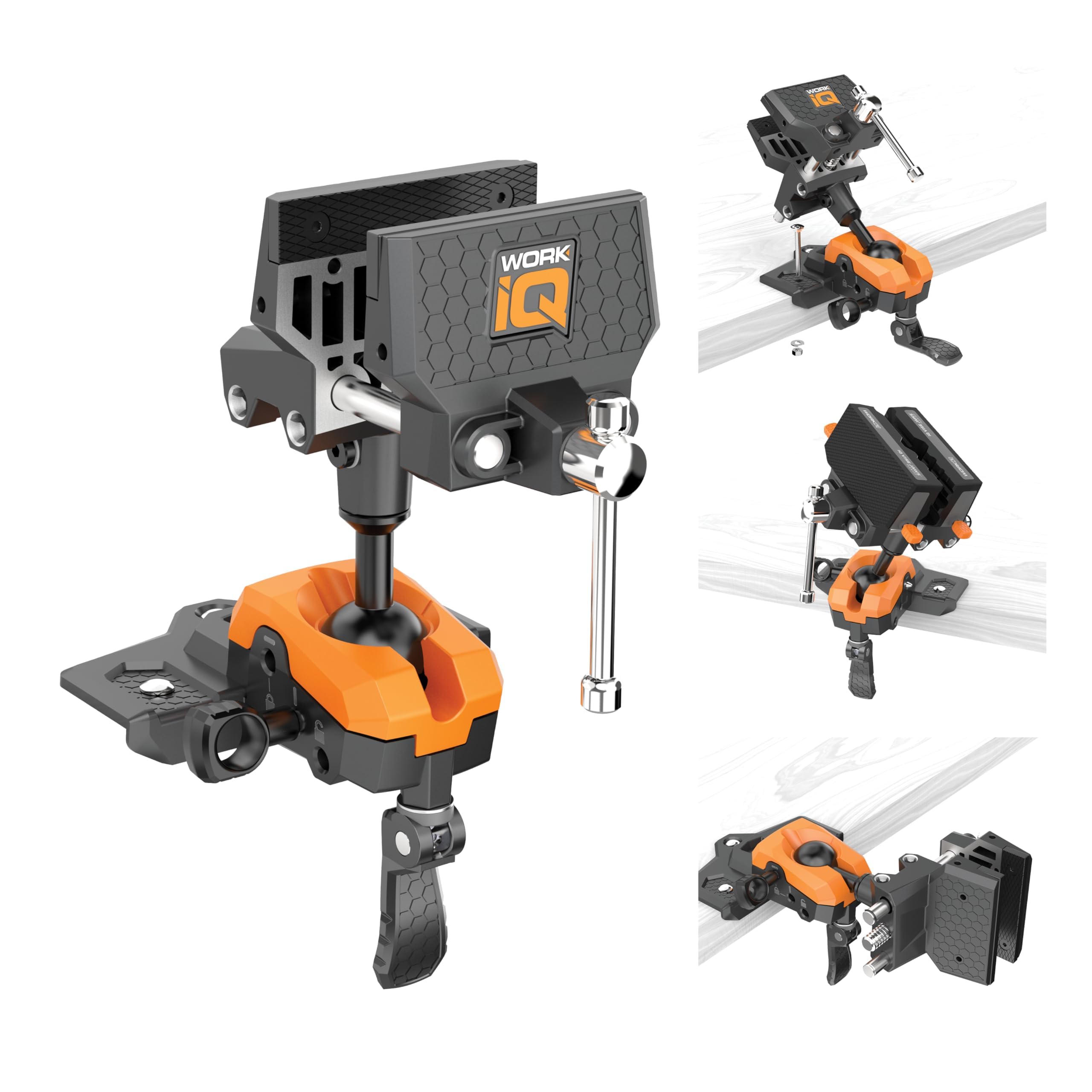 IQ Vise | 360deg Articulating Bench Vise Made From Steel & Cast Aluminum w/ 8-Position Locking Ball & Socket | Woodworking Vise Handles Up To 130ft-lbs of Torque | Pipe Vise With Double Sided Jaws