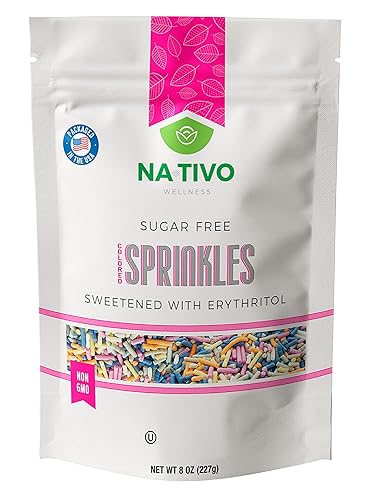 Nativo Rainbow Sprinkles - Sin azúcar - De color natural - Endulzados con eritritol - Sin OMG - Certificado Kosher, sin gluten, bolsa de 8 onzas