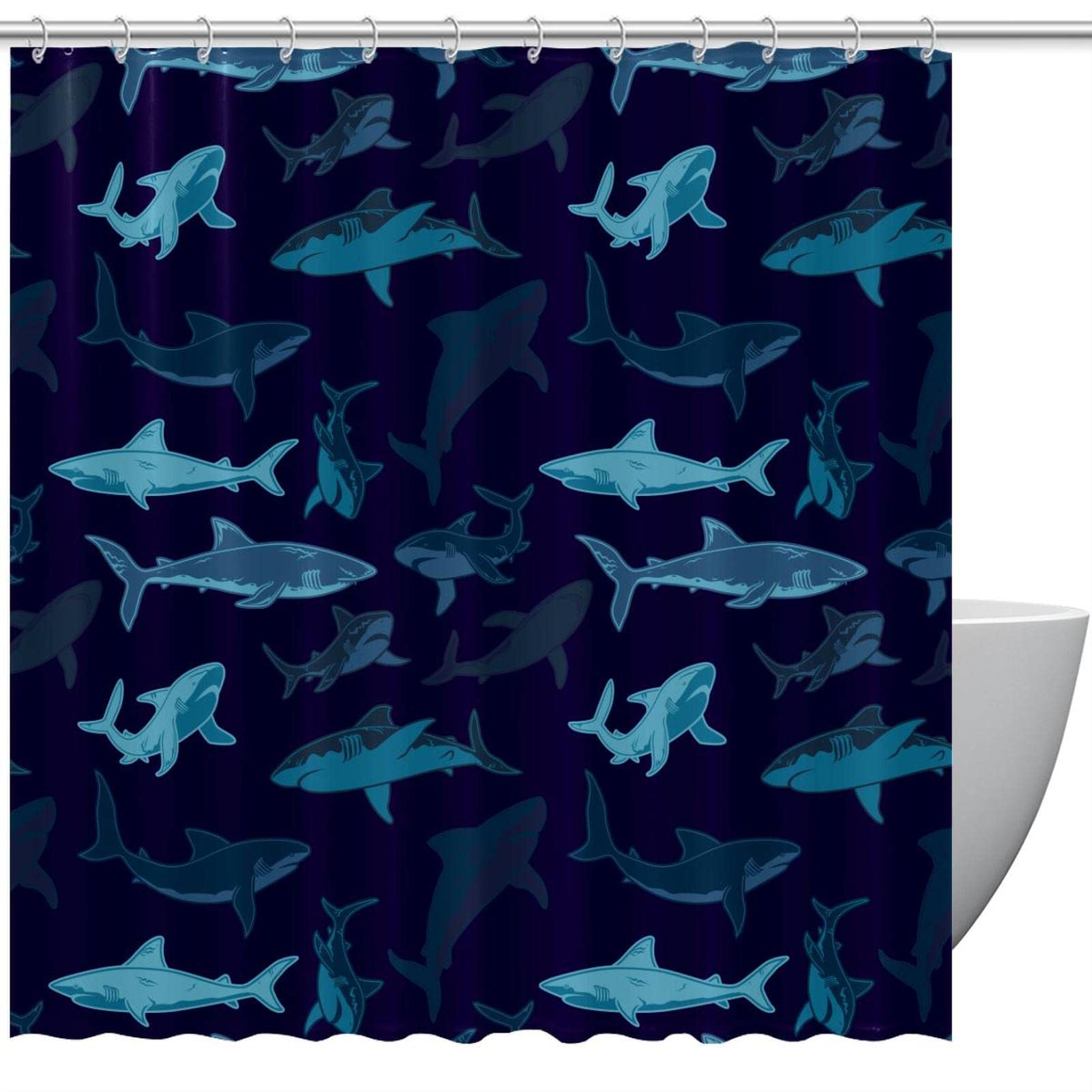 Rideau de douche ocean anti eclaboussures motif requin 167x182 cm