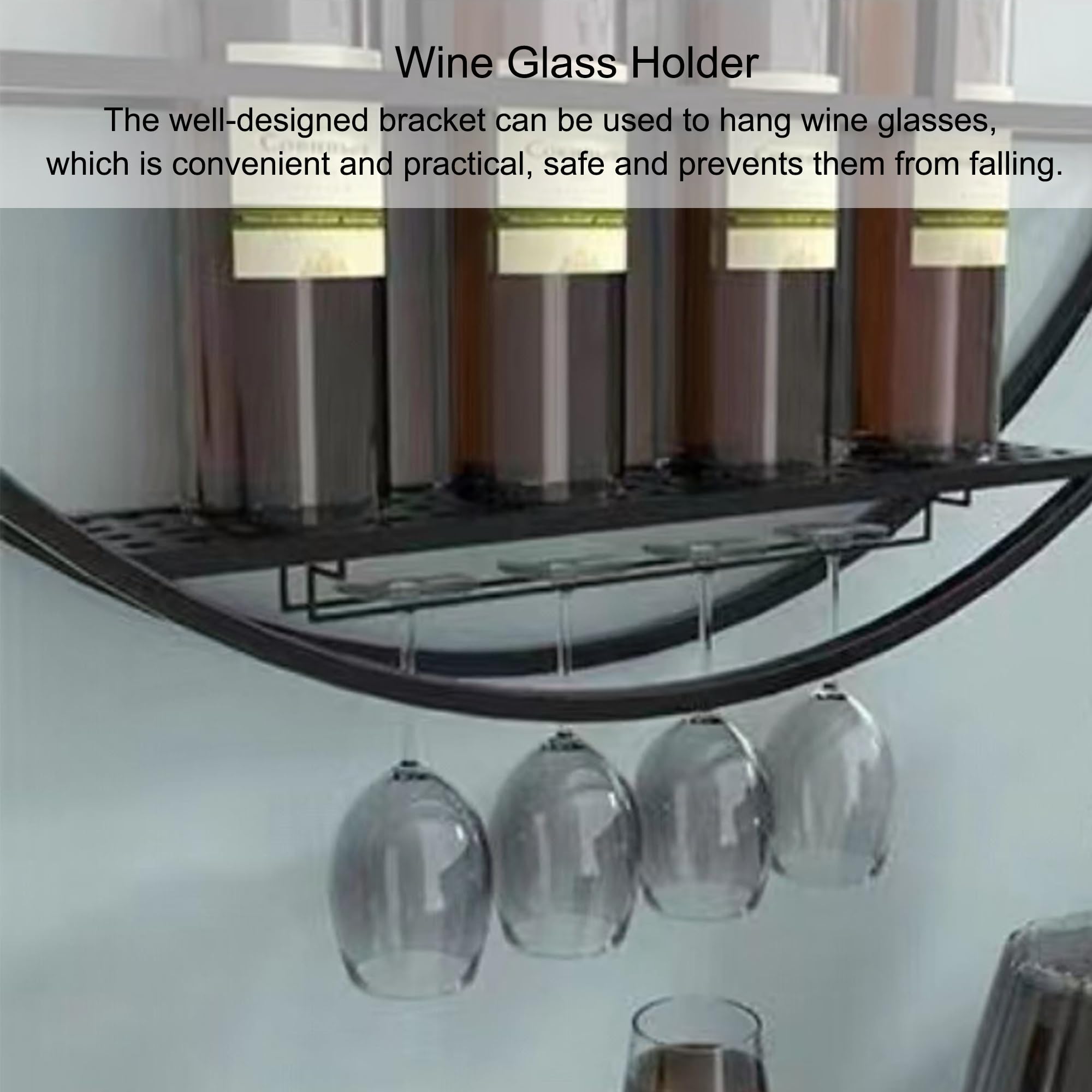 Wieszak Na Wino Montowany Na Ścianie Z Uchwytem Na Kieliszki I Półką Na Alkohol, Mini Barek, Półki Do Kuchni, Jadalni, Barku, Gabloty Na Wino, Oszczędzający Mie(Złoto-80 * 11Cm)