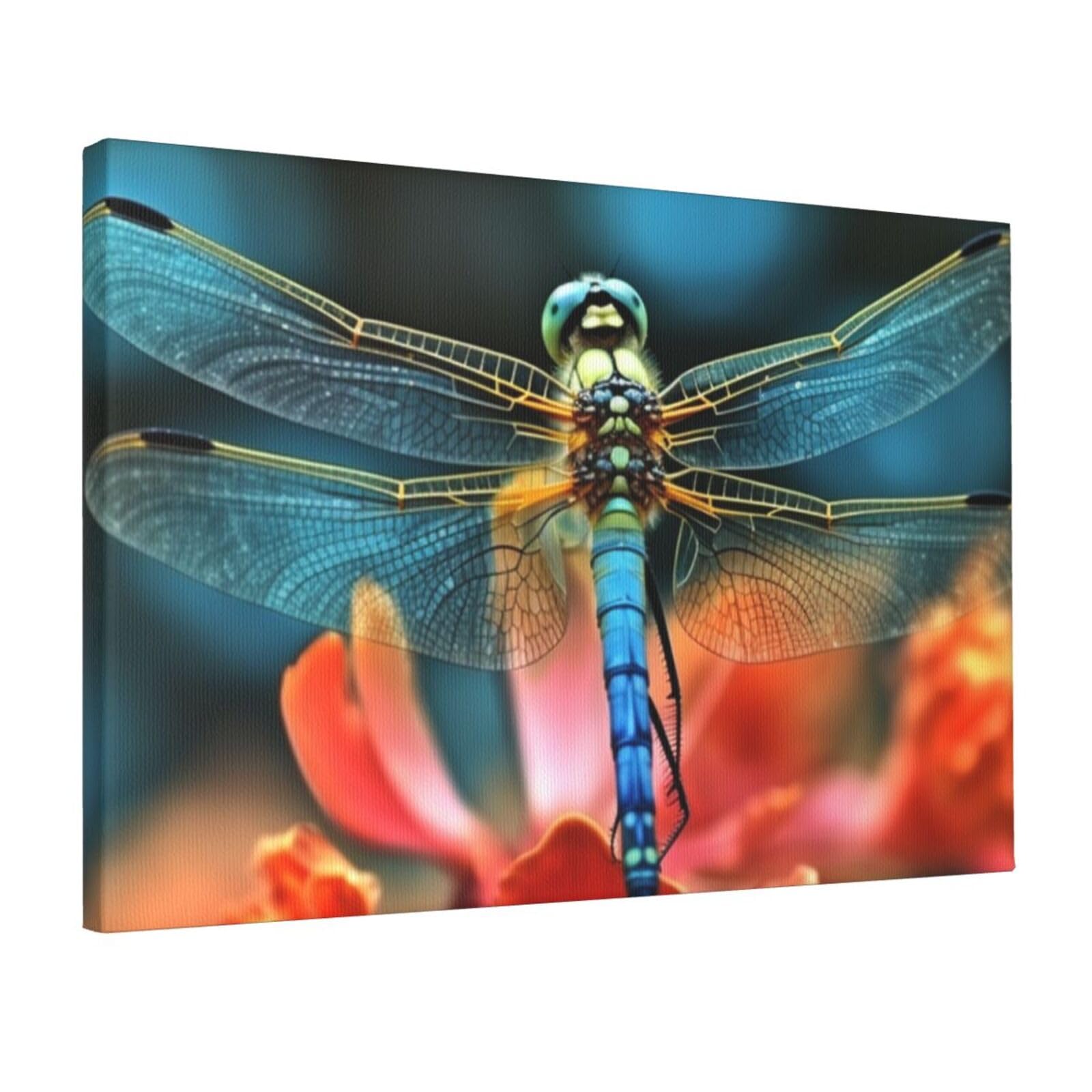 Canvas Wall Art for Living Room Wall Decor 12"x18" Modern Artwork Painting Pictures Hanging Canvas Prints Dragonfly On The Flower Aesthetic Wall Art for Bedroom Bathroom Office Wallart Decor