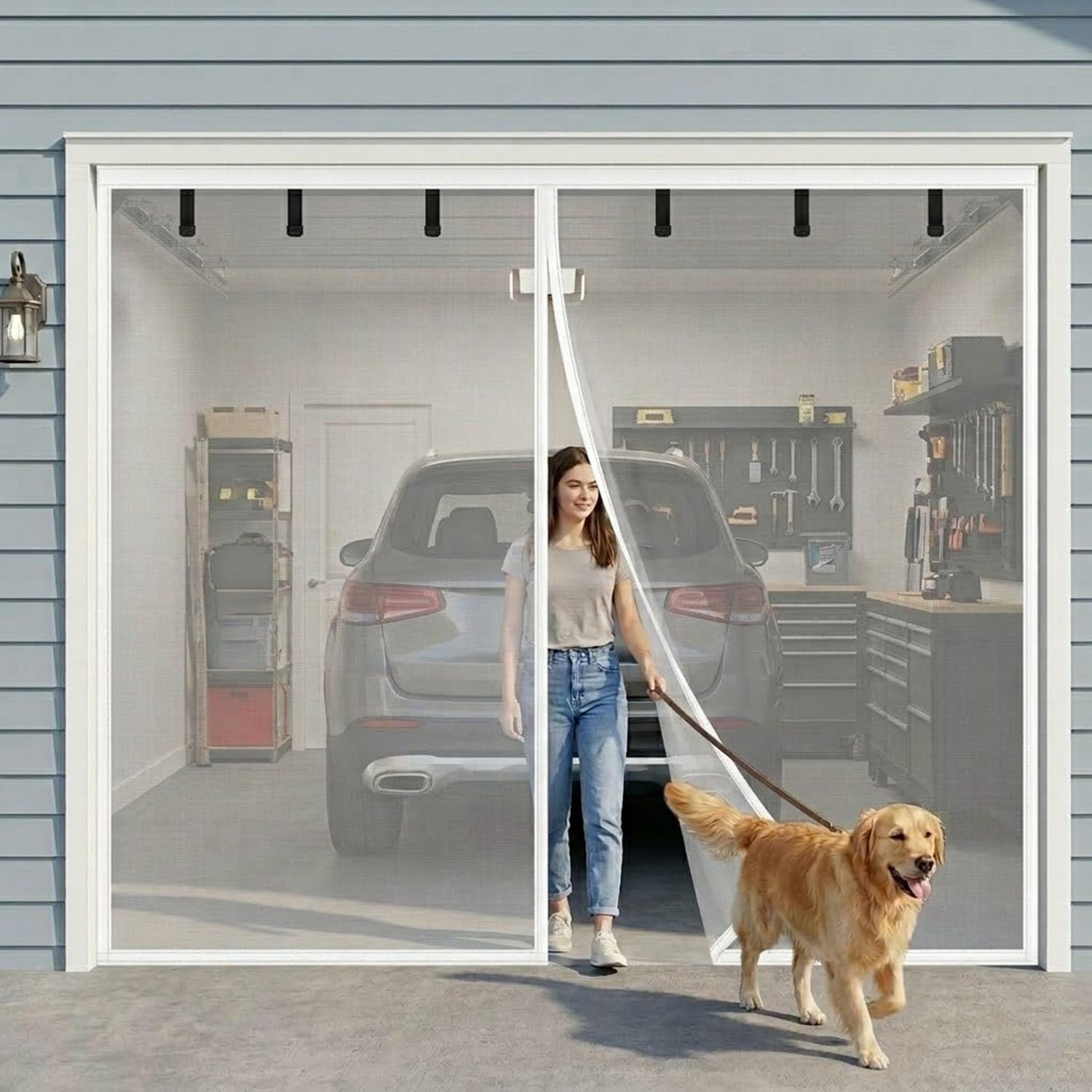 Rideau anti moustique blanc pour aérer le garage sans les insectes