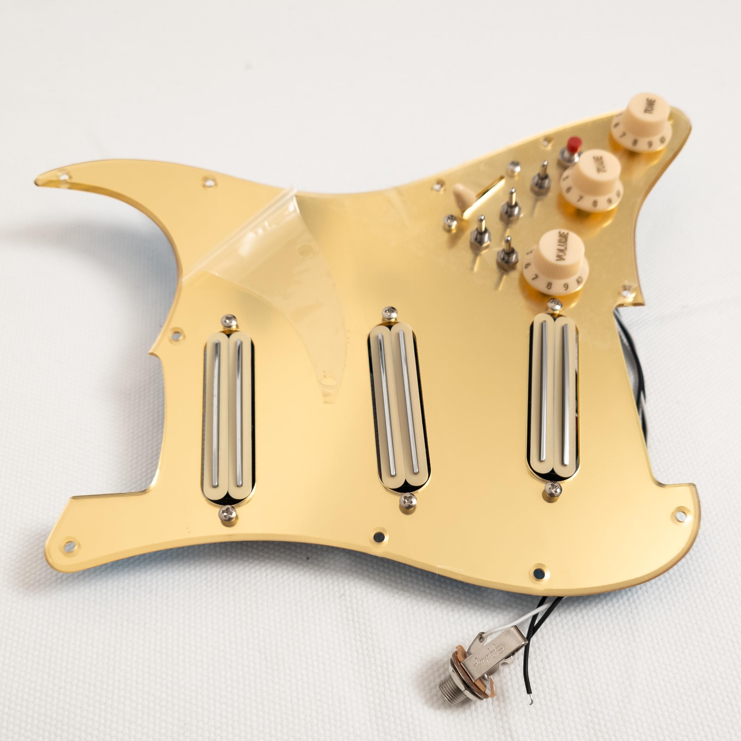SSS - Juego de golpeadores precableados para guitarra Fender Strat, 3 mini pastillas Humbucker de doble riel, interruptores divididos de bobina, interruptor de mejora, kit completo de actualización