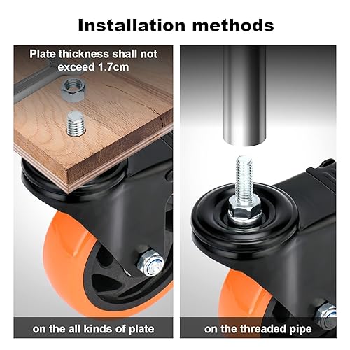 Miniatura 10 de Ruedas giratorias de 5 pulgadas, juego de 4 ruedas giratorias resistentes de 1500 libras de 12 a 13 x 1 pulgada, ruedas roscadas de doble bloqueo,