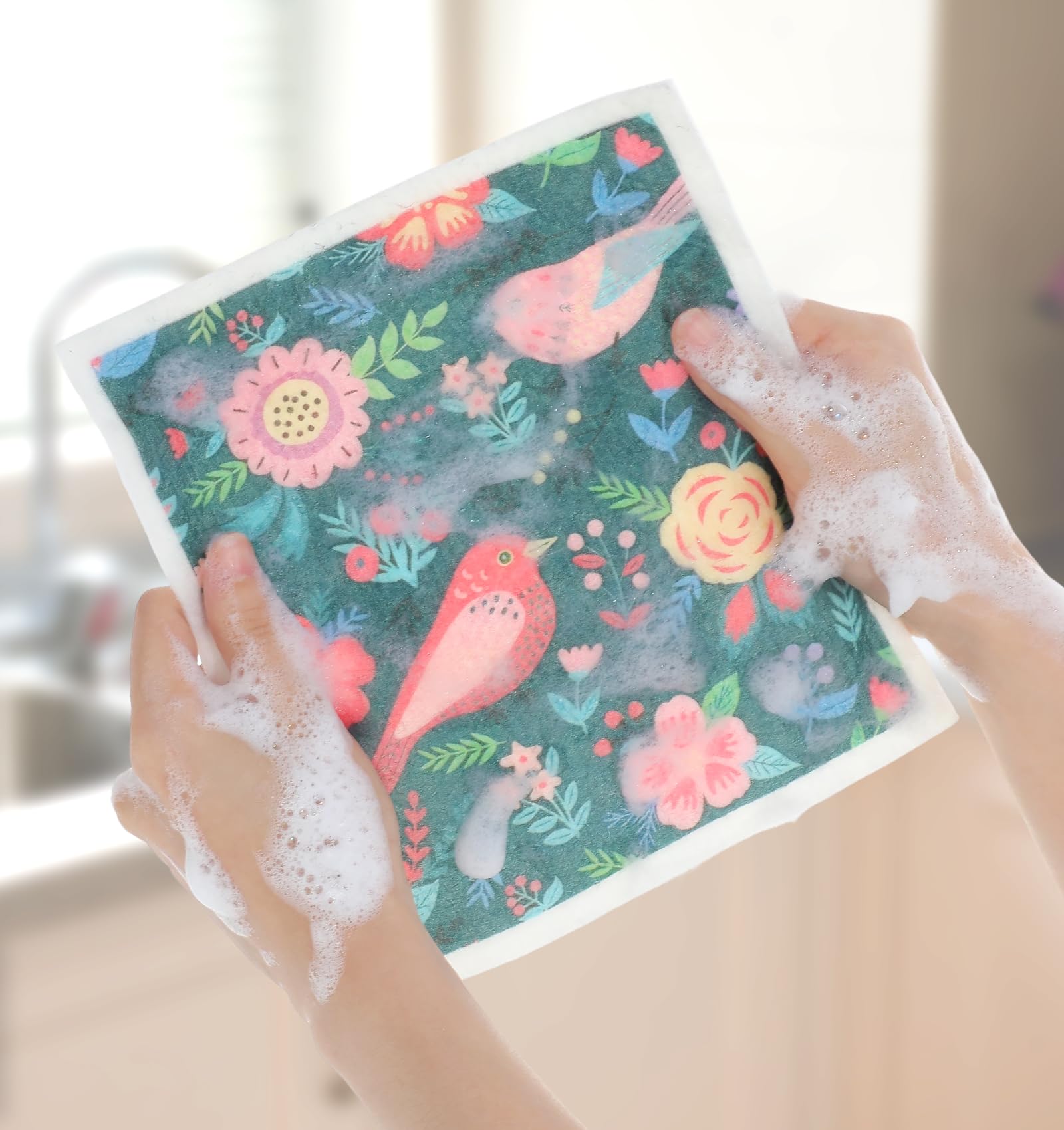 6PCS Swedish Cloths for Kitchen, Floral Reusable Swedish Dish Cloths for Kitchen, Absorbent Quick Drying Papaya Paper Towels for Cleaning Countertop Sink Dishes