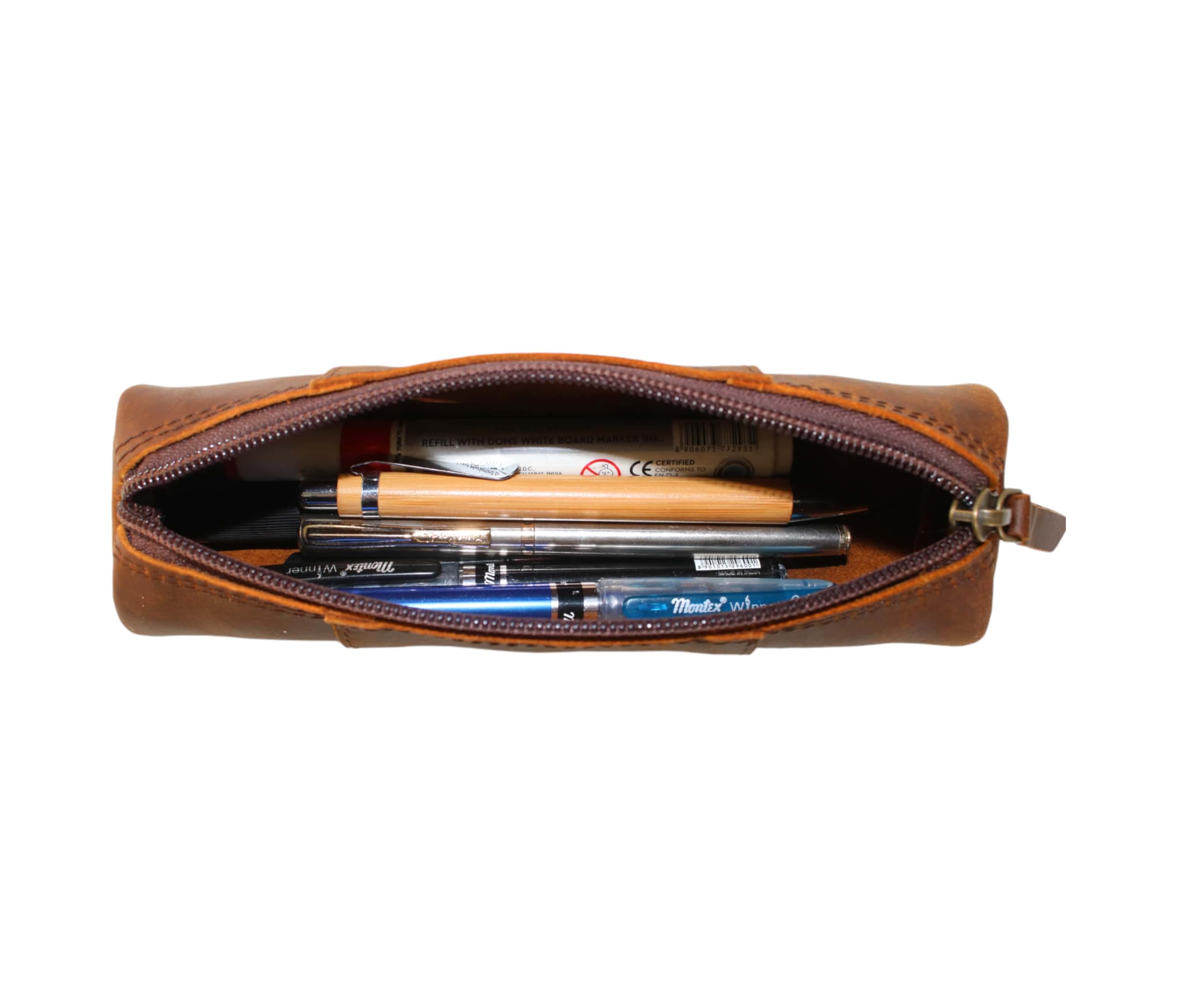 Estuche para lápices de Cuero Vintage Genuino portalápices con Cierre Cremallera Organizador Pinceles artística Marcador Oficina papelería Regalo para Estudiantes Artistas Pintores escritores