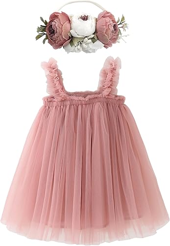 BGFKS Vestido de tul con capas con tutú para niñas pequeñas, juego de falda con tutú de princesa arcoíris para bebés con diadema con flores.