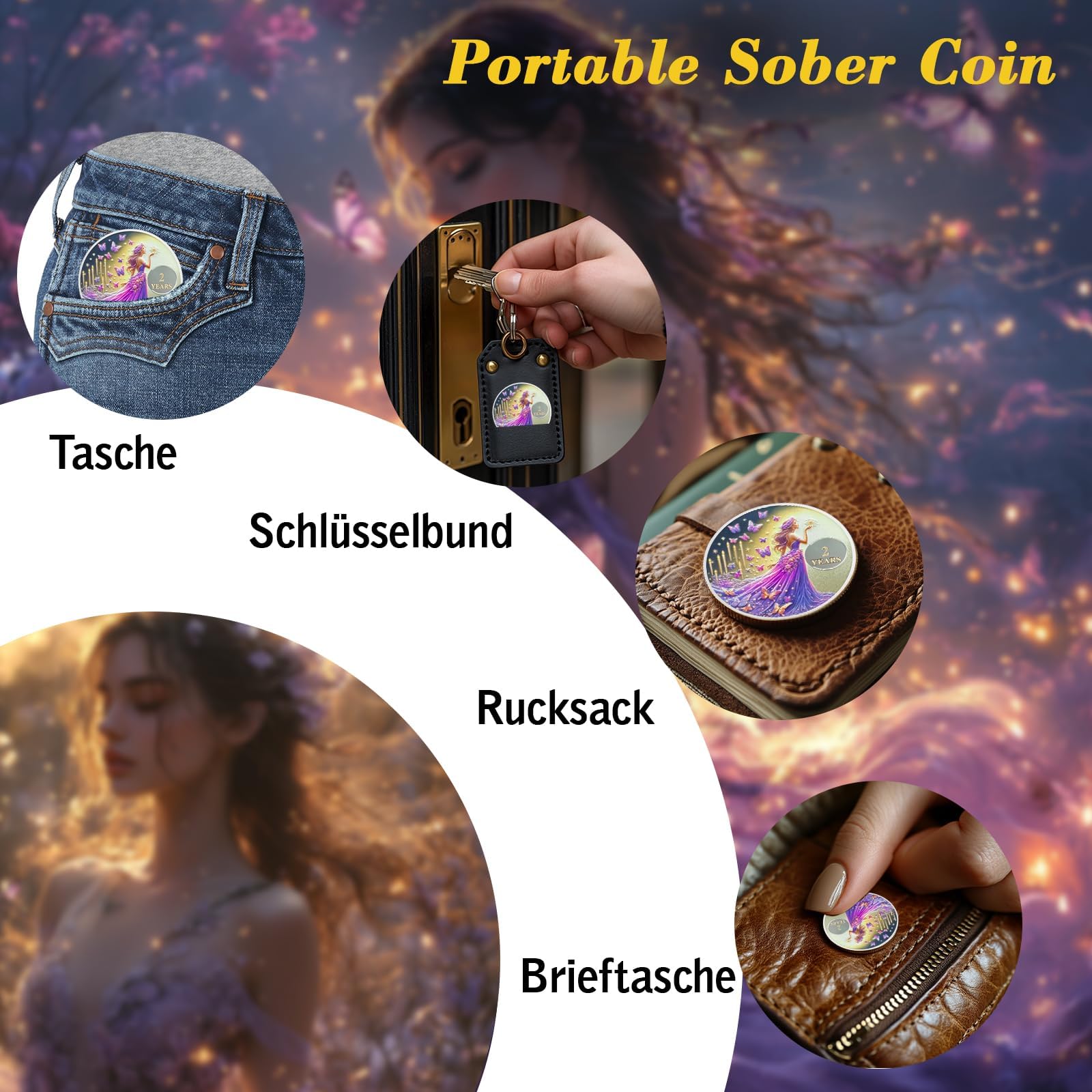 Original Butterfly Fairy 2 Year Chip Sobriedad Mujeres Dos Años Sobriedad Moneda AA Chip Y Medallón AA NA WAA Moneda Restauración Chip Sobriedad Signo Sobriedad