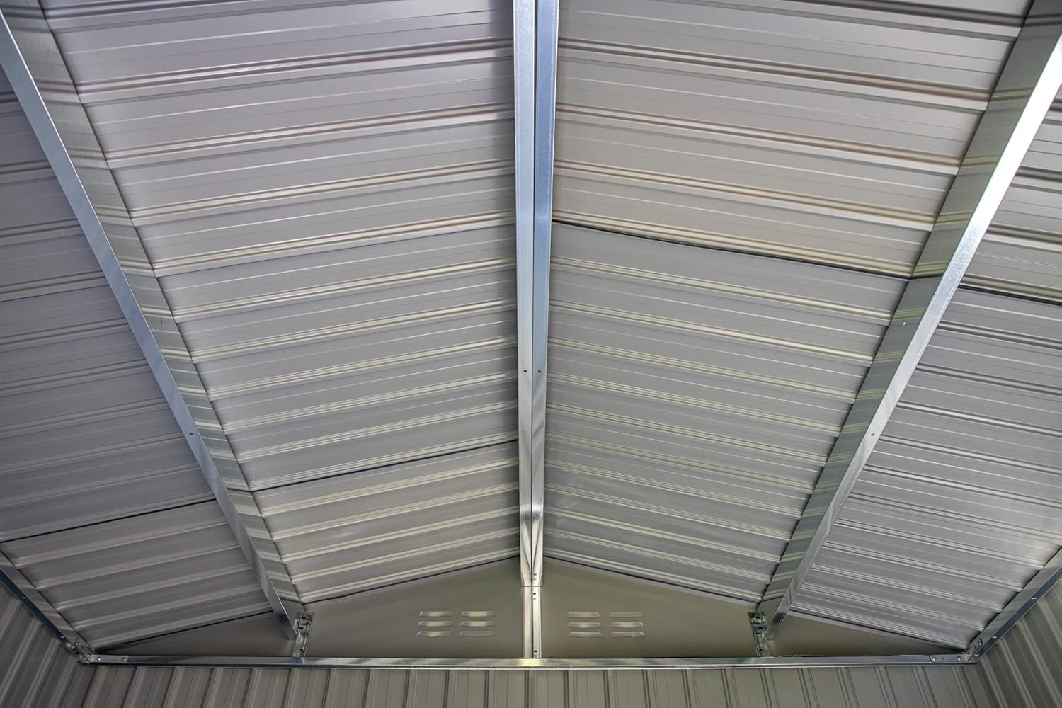 Image showing the interior corner bracing of the shed, highlighting structural components.