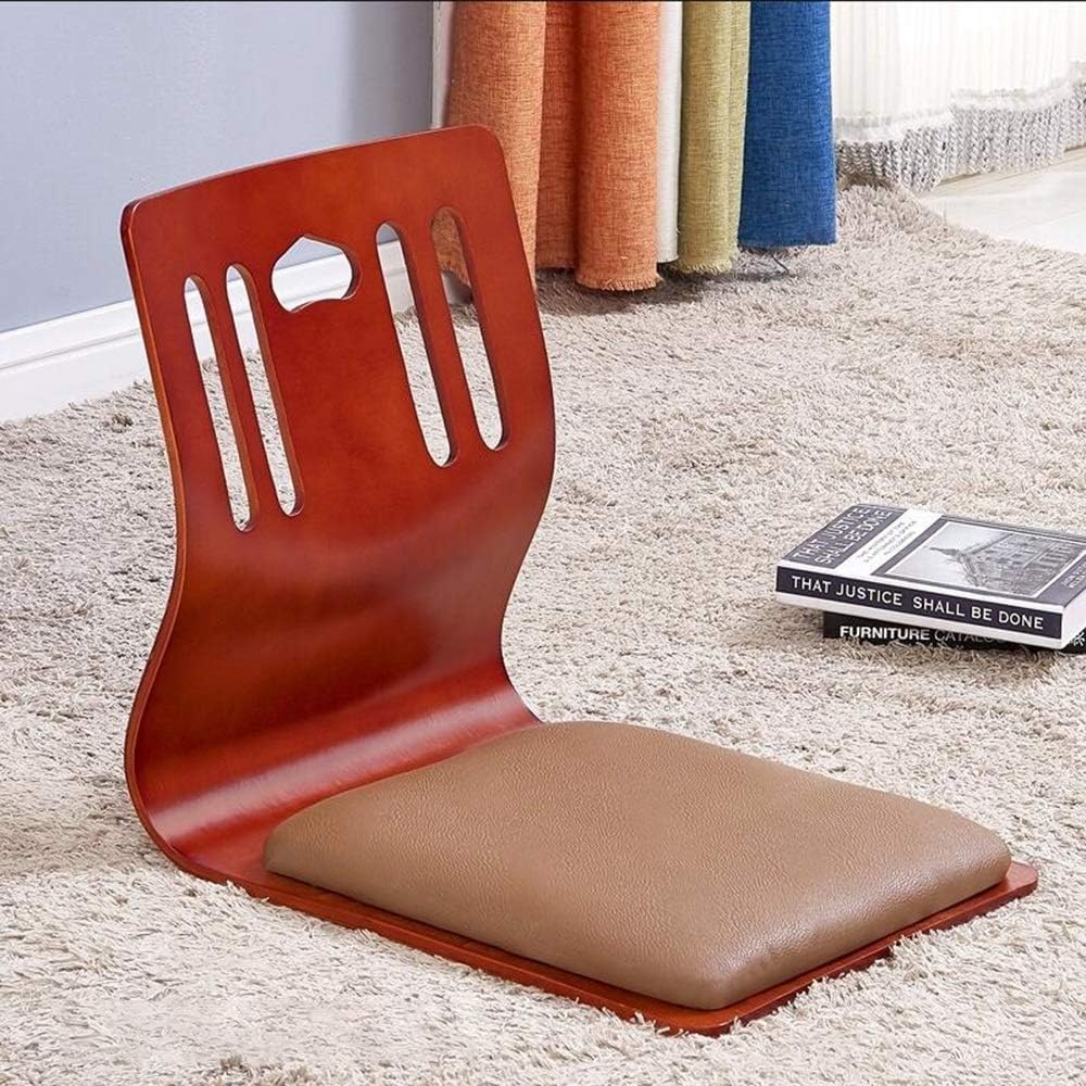 Asiento de Suelo Plegable Silla de Piso, Asiento Acolchado Suave de Alta Carga con Respaldo(Cherry Color)