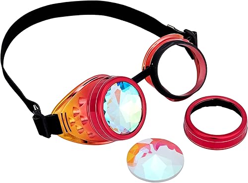 Miniatura 18 de Gafas de caleidoscopio retro con pinchos, gafas de cristal arcoíris steampunk estilo soldadura, gafas de cosplay punk