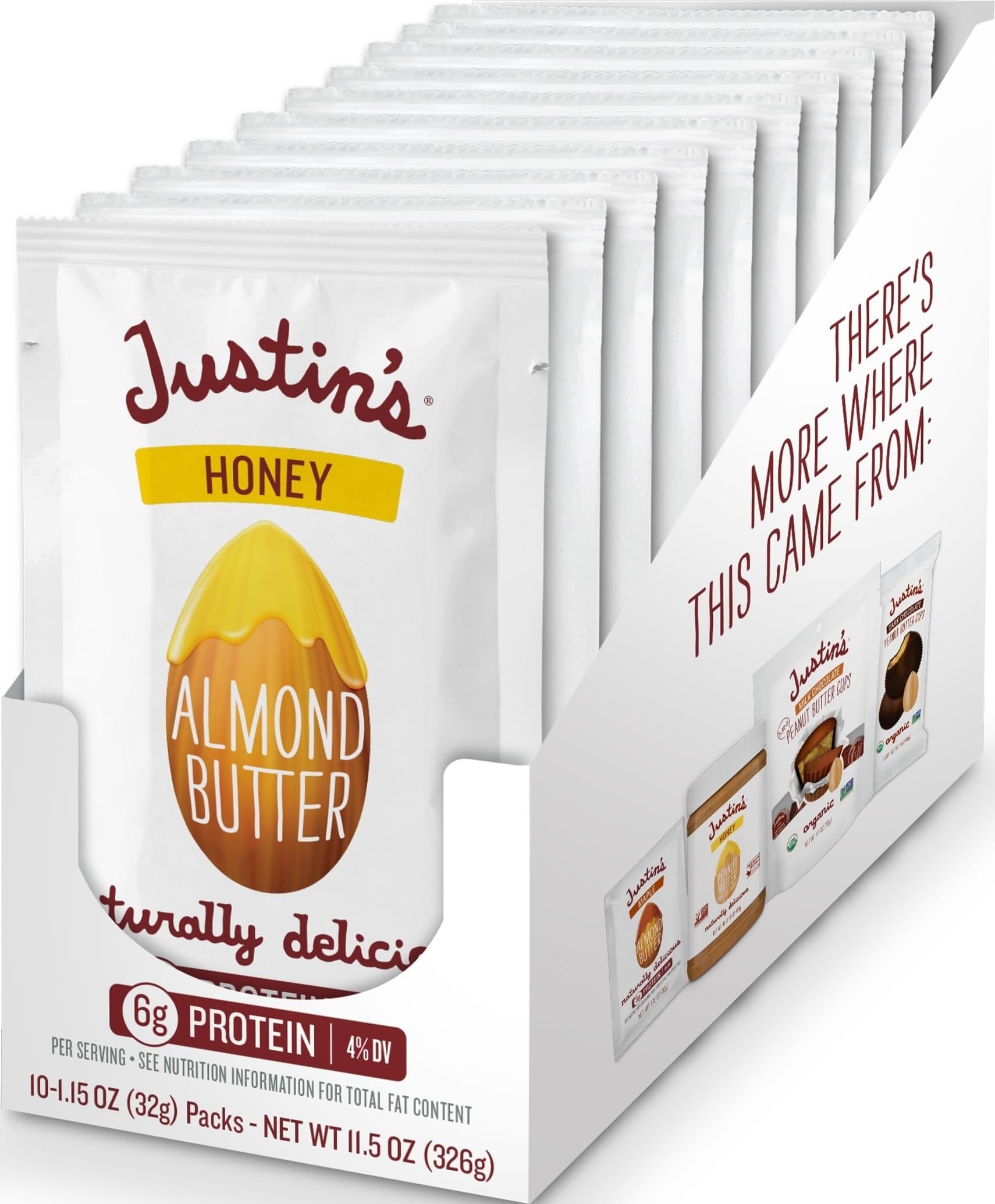 Justin's Almond Butter, Honey Squeeze Packs, 1.15 Ounce (Pack of 10)