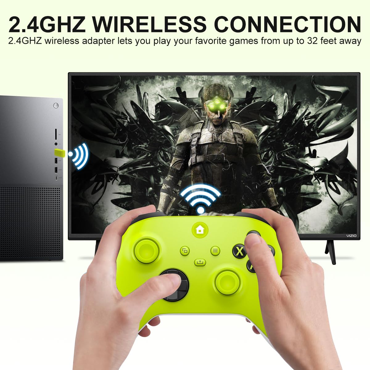 SWCTIM Xbox Controller Wireless für Xbox One, Xbox Series X/S, 2.4GHz Wireless Adapter, 3.5mm Kopfhörerbuchse, Gelb