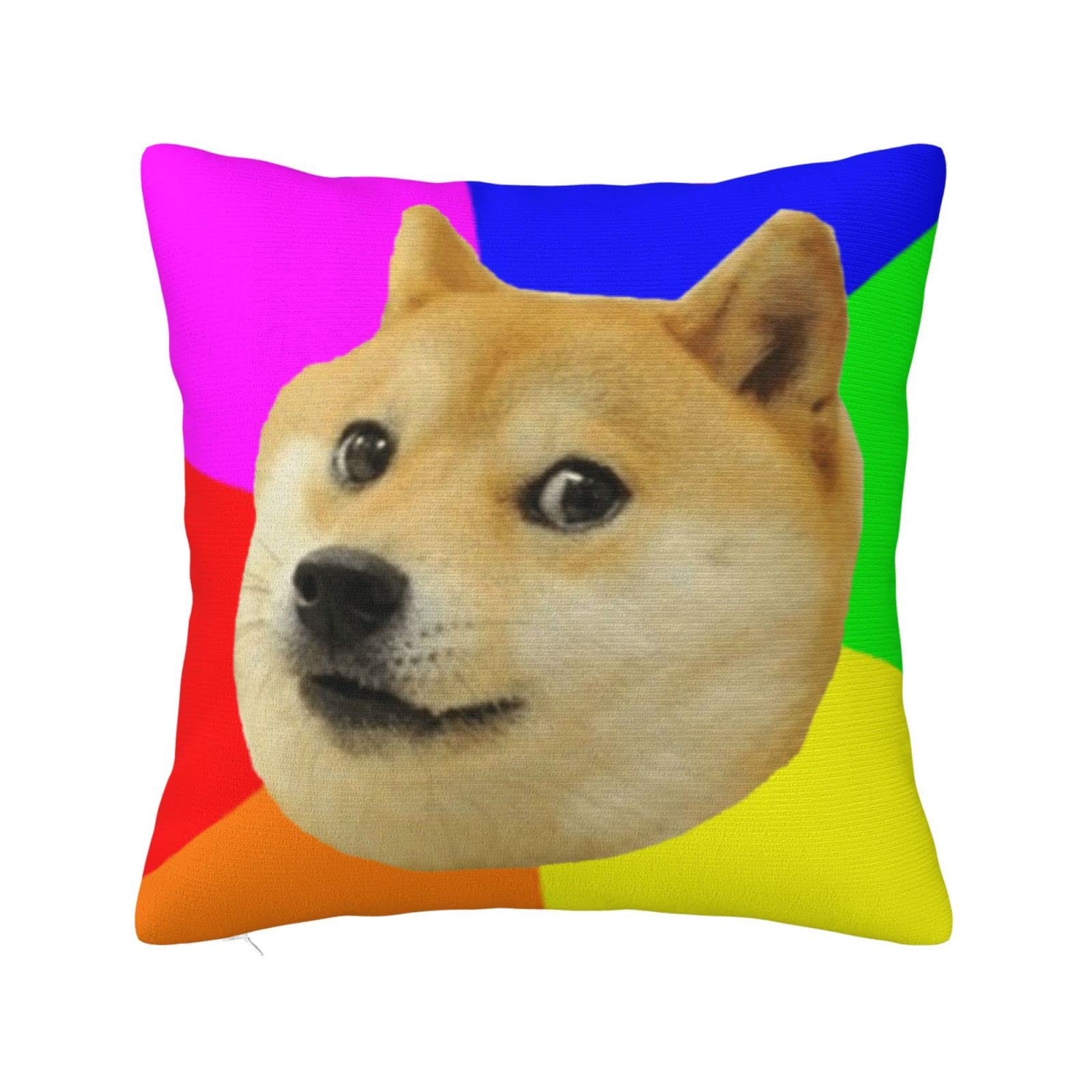 Yingd Pillow Case Rainbow Doge Meme Throw Pillow Cover Plush Square Pillowcase Decorative For Sofa Bed Couch 45X45cm
