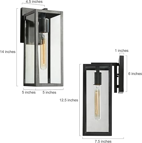 Miniatura 5 de Luces de pared negras para exteriores, modernas lámparas rectangulares para exteriores, montaje en pared con vidrio transparente, luces exteriores