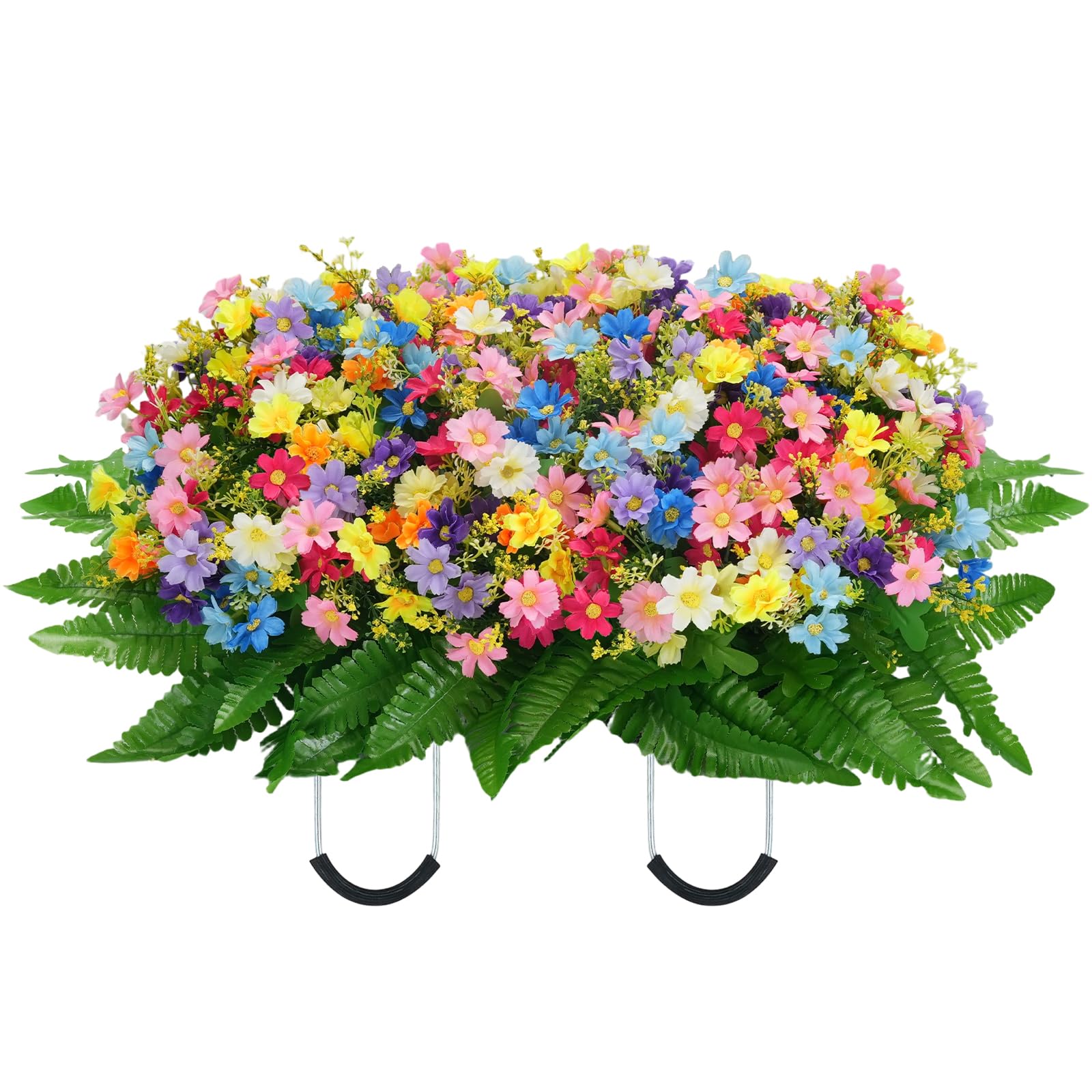 Headstone Flower Saddle Decorations: Spring Cemetery Flowers for Grave Easter Memorial Day - Colorful Artificial Wildflowers for Outdoors Tombstone Gravestone Decor image 1