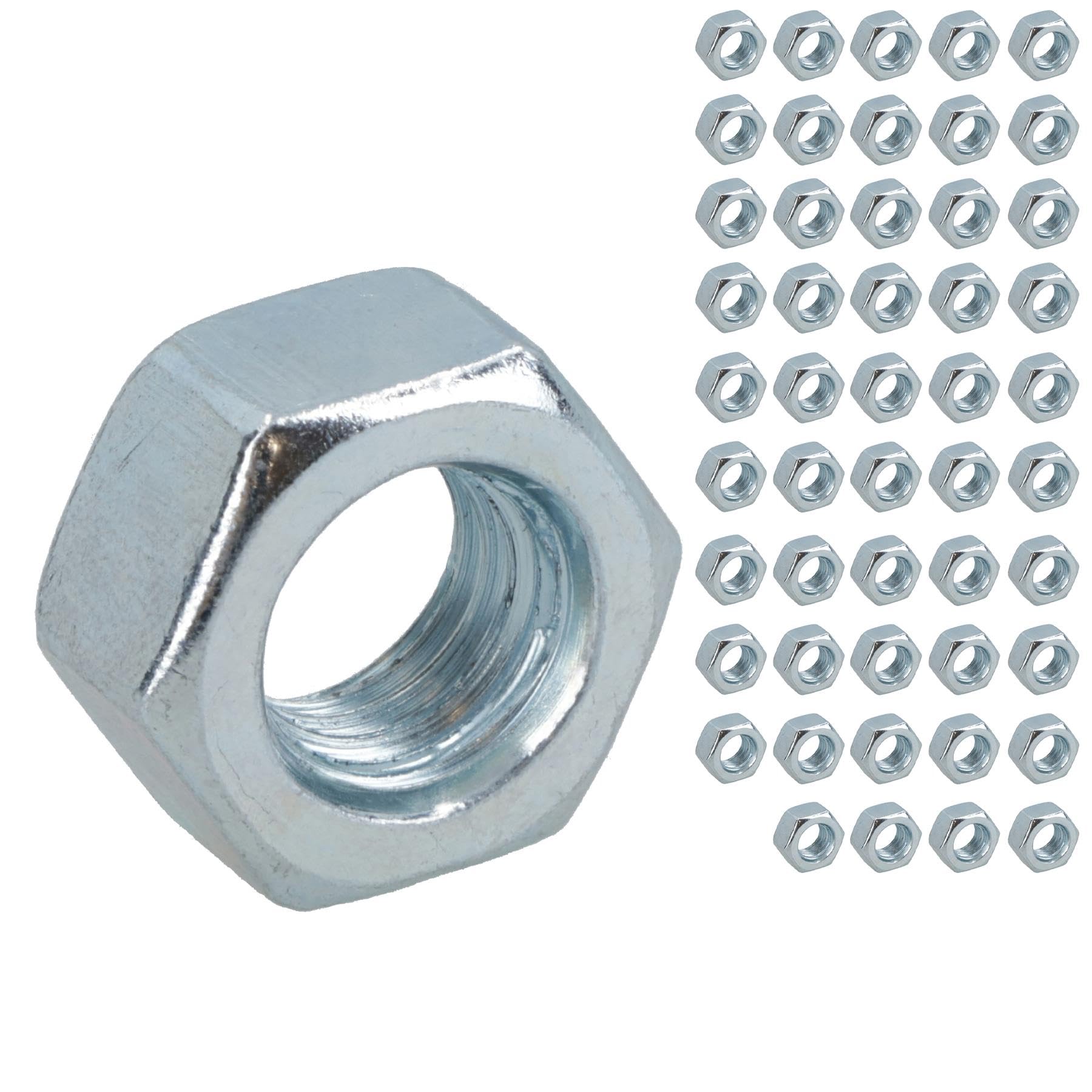 M10 x 1.5mm Hex Full Nut Fastener Hexagonal Metric Nuts Grade 8 Zinc Plated 50pk