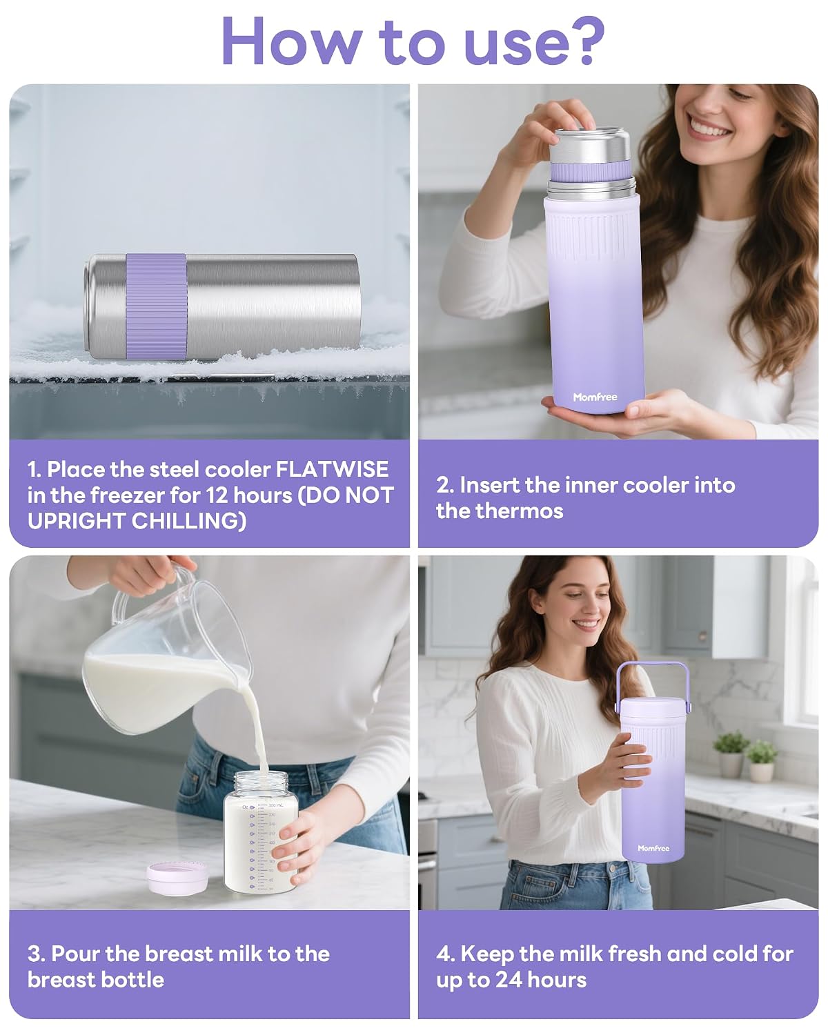 22oz Portable Breast Milk Cooler for Breastmilk Storage, 360° Cooling Keeps Milk Fresh 24 Hours, Large Capacity Breastmilk Chiller with 2 Bottles for Work, Travel & Night