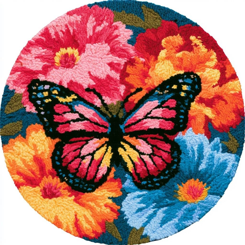 AMBATTERY DIY Latch Hook Rug Kit for Aldult,Butterflies and Flowers