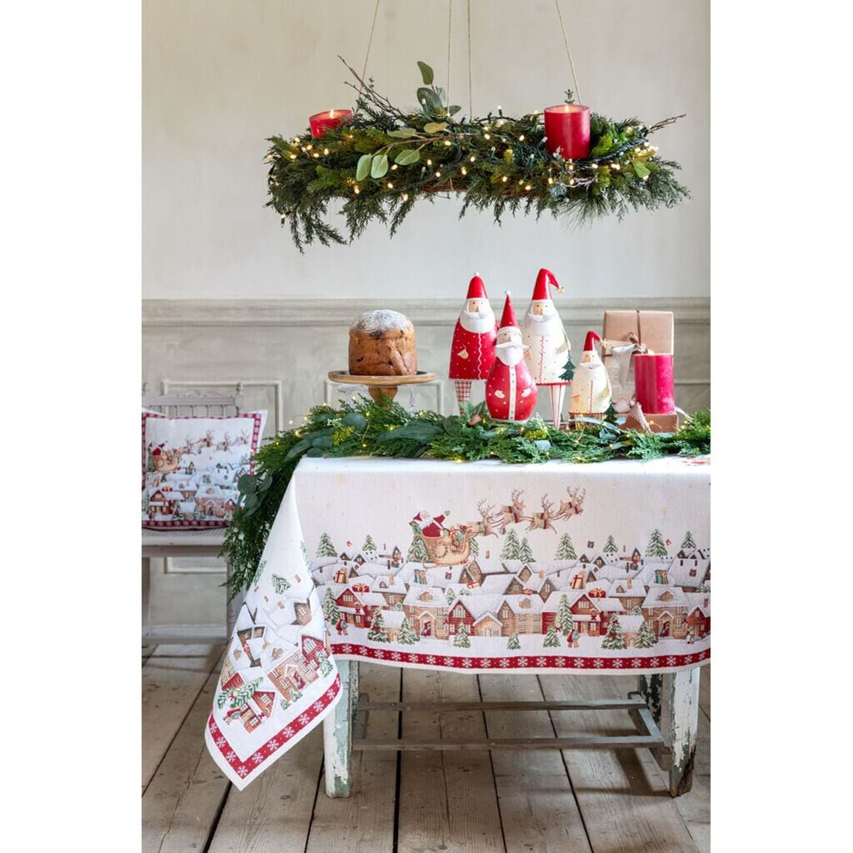 Nappe de Noël Gobelin Blanc Mariclò de forme carrée mesure 140 x 140 cm