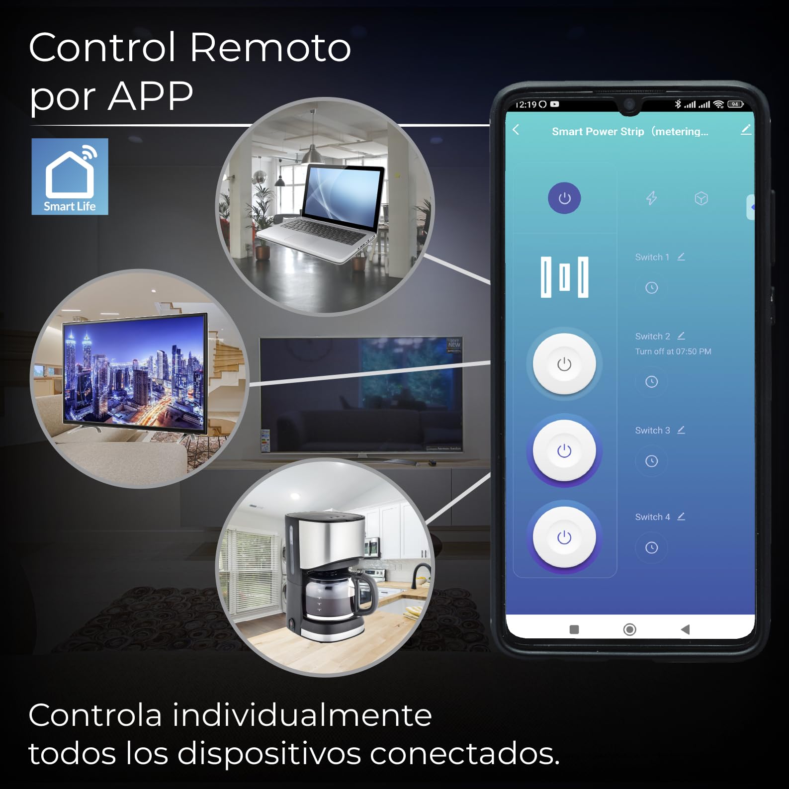 LED ATOMANT 4X Regleta WiFi USB Alargador 4 Tomas 2 USB 1 Tipo C | Compatible con Alexa y Google Assistant, App Smart Life y Tuya