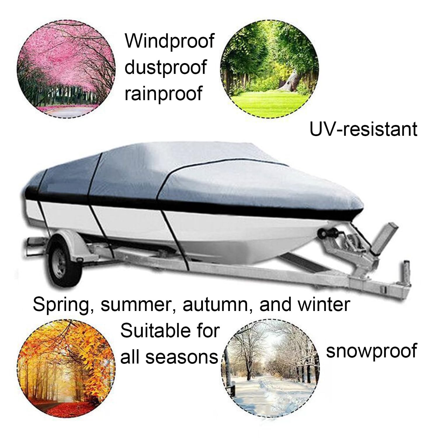 Funda para Barco,Resistente 420D De Grado Marino-Accesorios Barco,518–579 cm,Tela Oxford Impermeable con Protección UV,Casco En v Runabout Jumbo Boat Speedboat Fishing Ski Boat(17-19 FT,Gray)