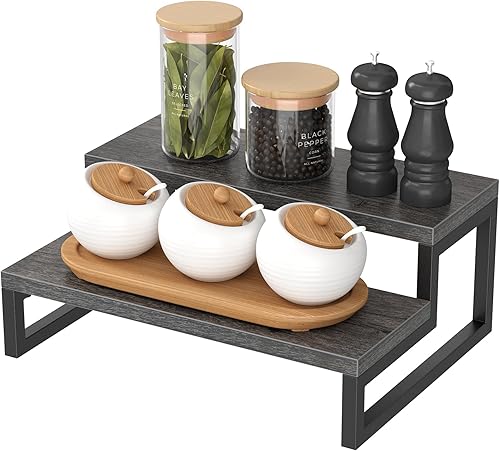 Waissdea Soporte elevador de exhibición de madera, estante elevador de exhibición de madera, estante de encimera de cocina, organizador de especias,