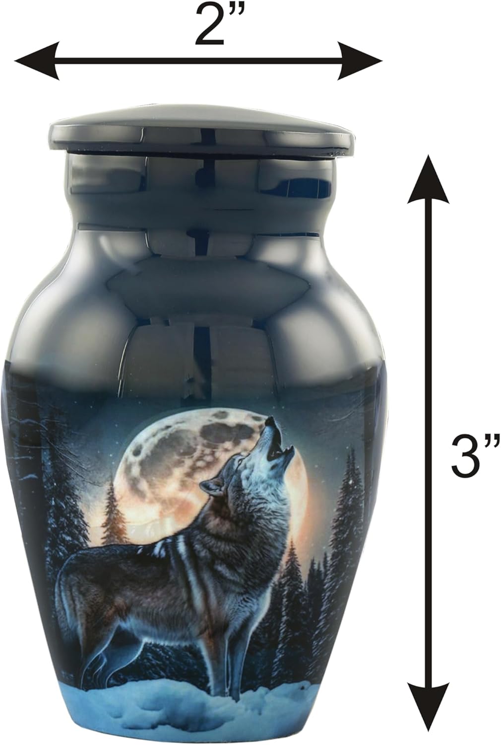 Midnight Wolves Handcrafted Keepsake Urn - 2 Mini Cremation Urns for Ashes Howling at The Moon Sharing Wolf Moonlit Memorial Token (Keepsake Urns Set of 2), Dark Blue