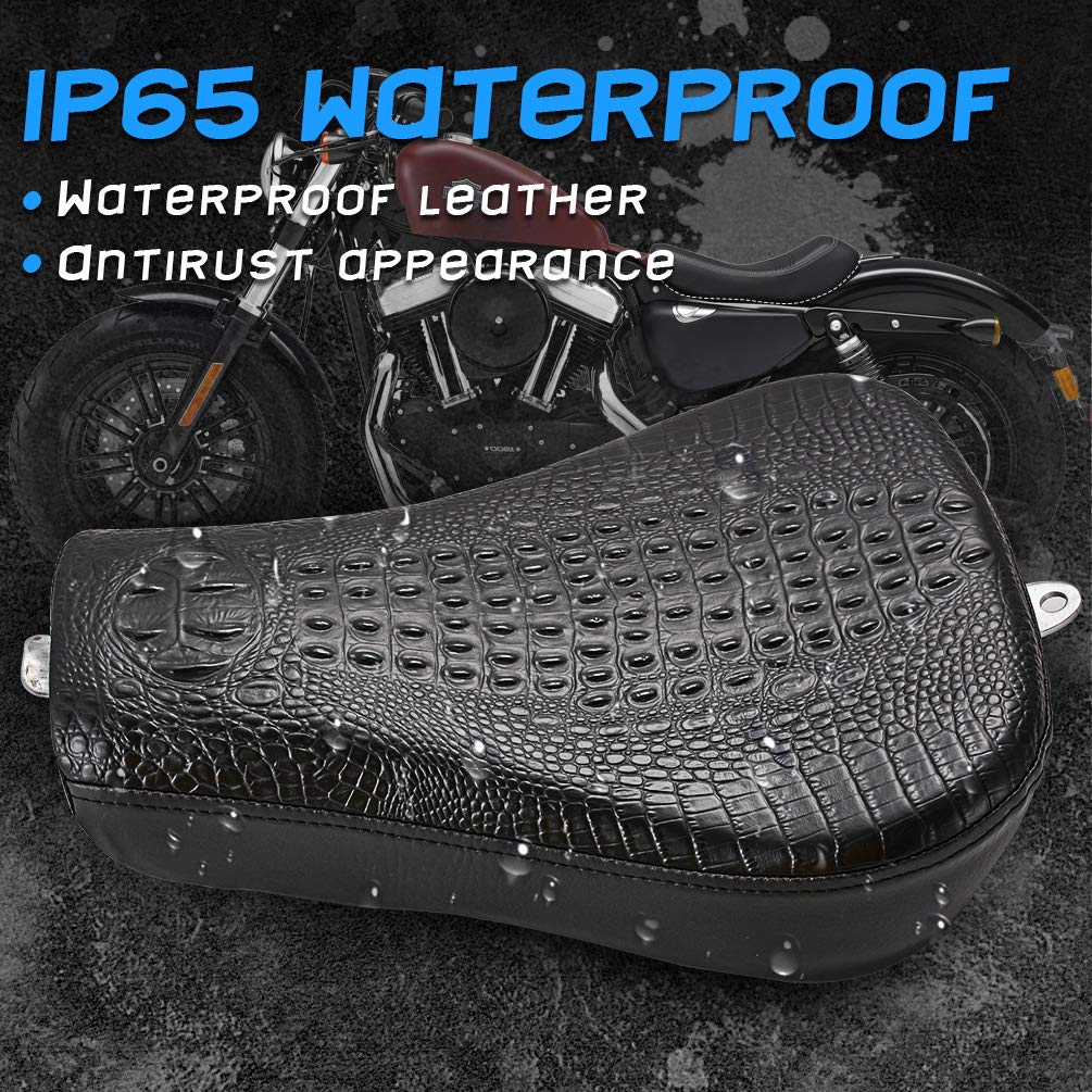 KATUR Cojín para Asiento Individual De Motocicleta Negro con Costura para Asiento del Conductor De Cuero Sintético Compatible con Harley Sportster 72 48 1200X 1200V 2010-2015 (Crocodile Negro)