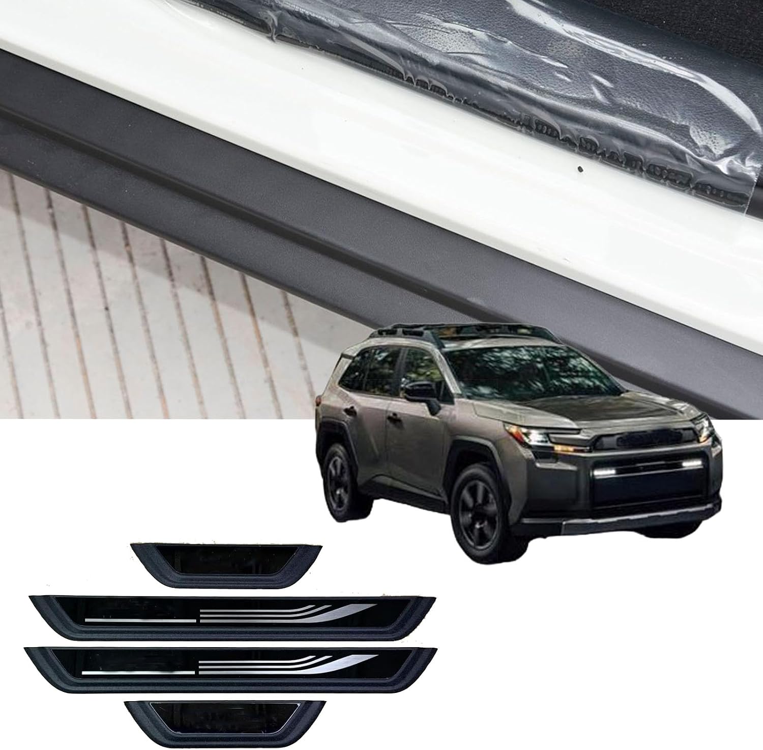 Car Door Sill Protectors, 4PCS Scratch Guard Kit for Toyota Rav4 Woodland 2025 2026 Accessories,Plastic Anti-Scuff Cover Plates Car Door Threshold Protection. (Black)