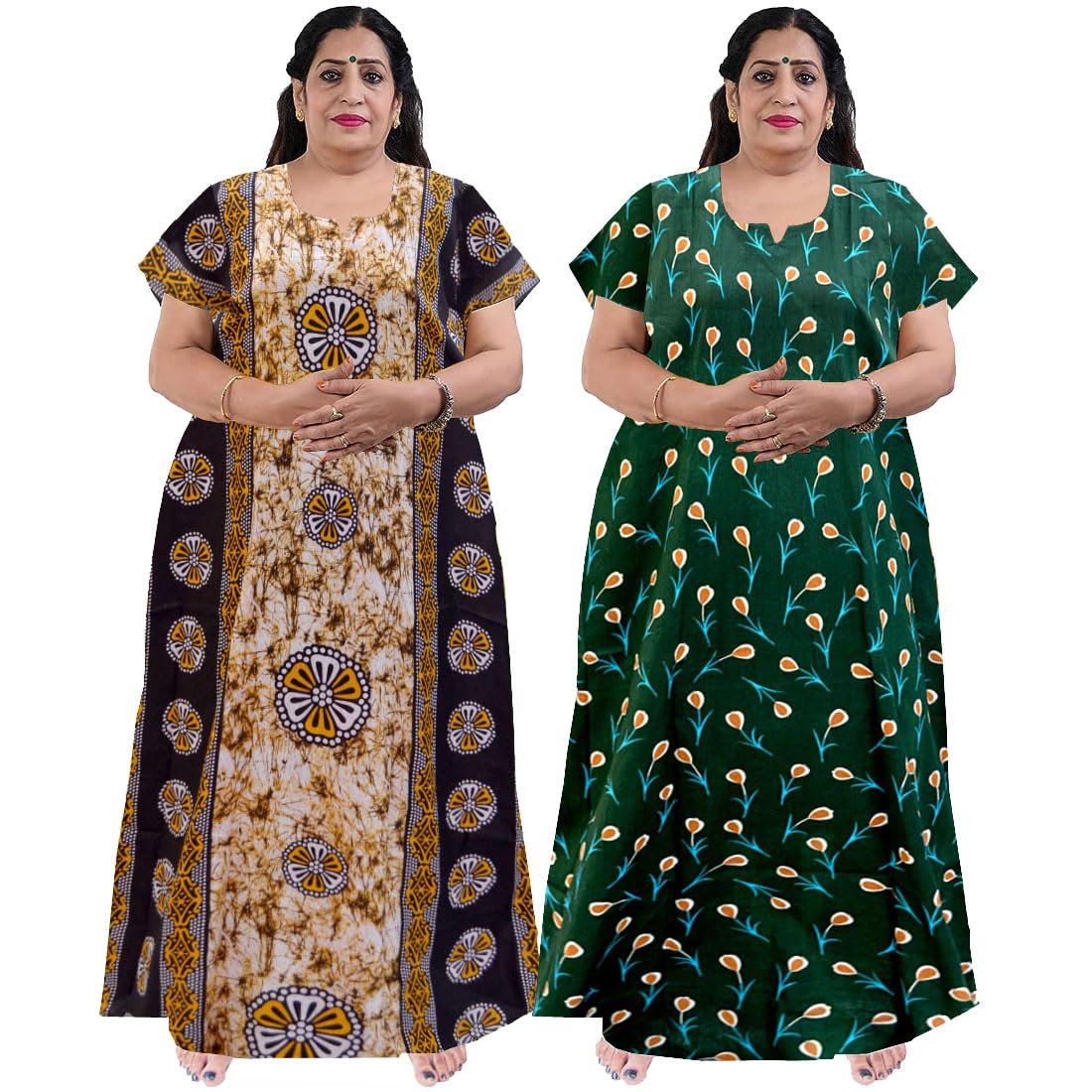 Women's Plus Size Cotton Floral Maxi Nighty – 100% Cotton Nightwear Gown with Round Neck, Full Length – Pack of 2-image-18