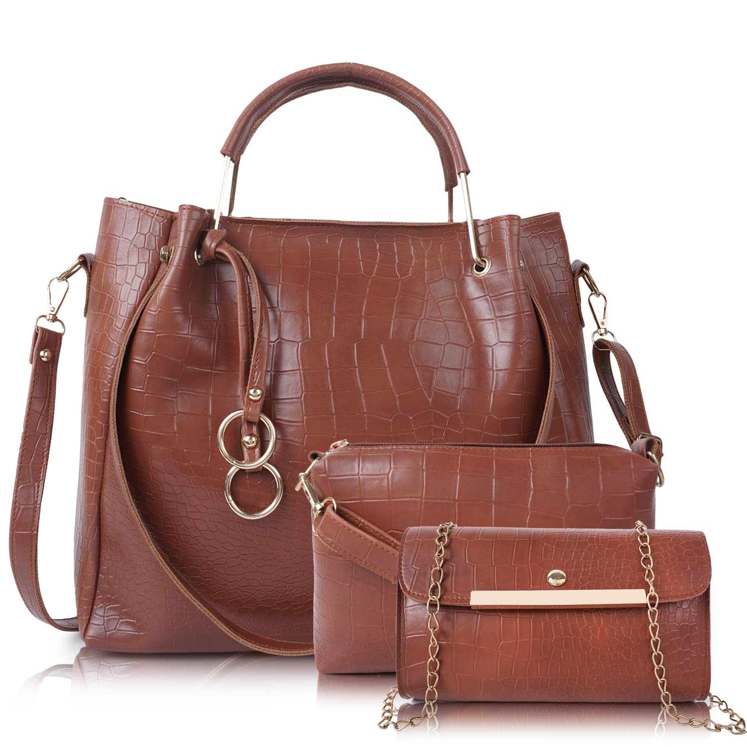 Envias Leatherette Handbags For Womens Ladies Combo Of 3 (D-66-Brown) (B0C3MRGSJW) Amazon Price History, Amazon Price Tracker
