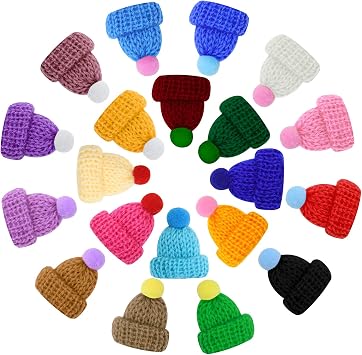 Christmas Mini Knitting Hats Penta Angel 20Pcs Assorted Color Small Santa Wool Yarn Doll Hats Bottle Caps for Christmas Tree Hanging Ornaments Snowmen Art and Craft DIY Hair Accessories Mixed Color
