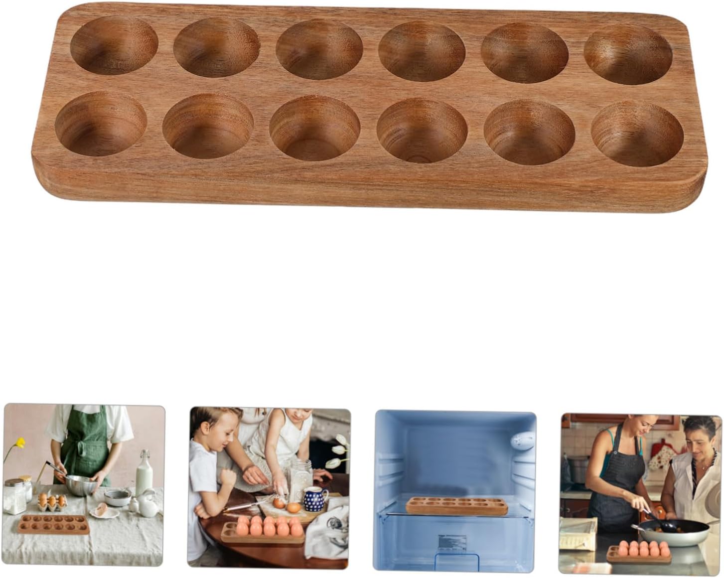 Ciieeo 12holes Kitchen Storage Tray Wooden Holder for Countertop Organization and Refrigerator Use Neat and Elegant Design
