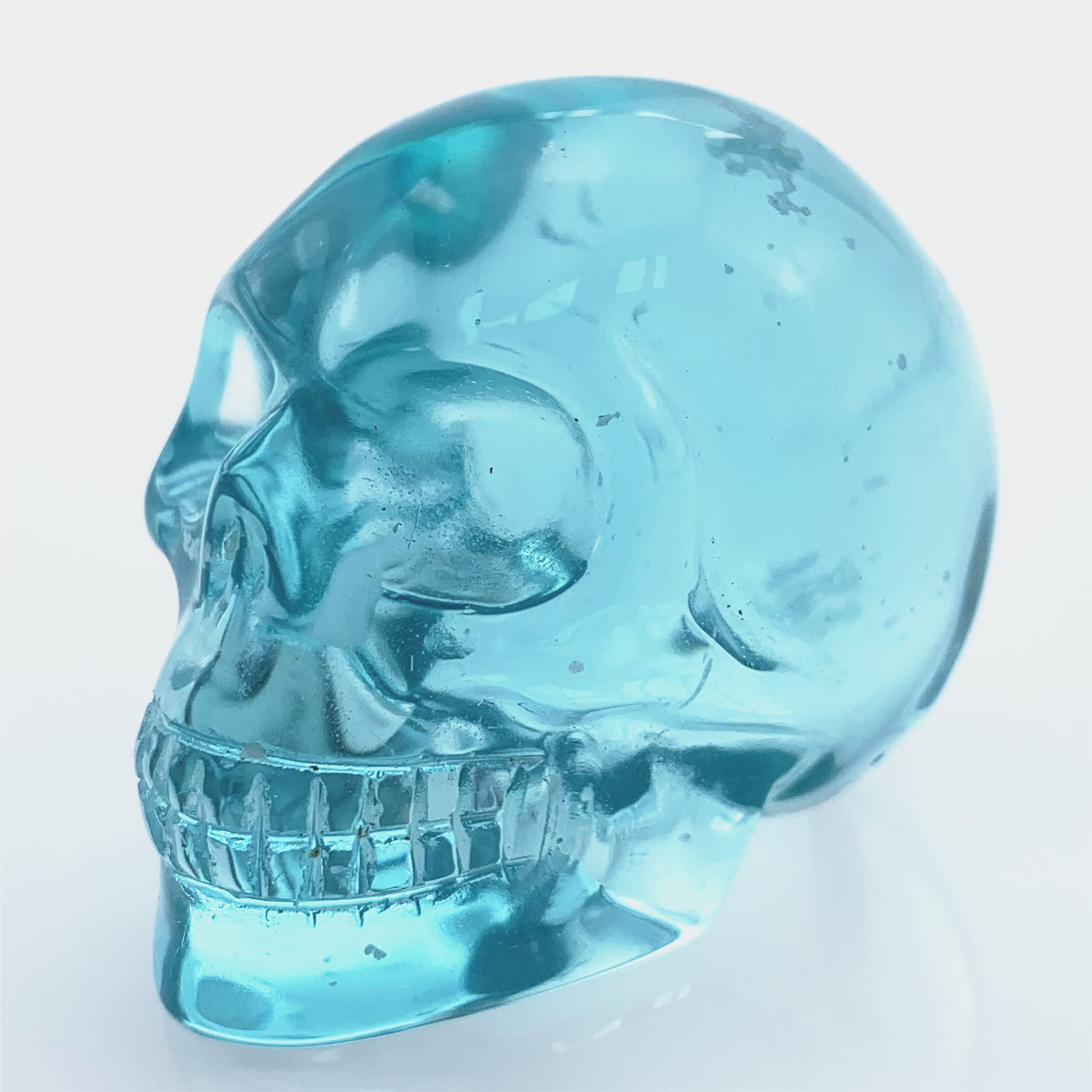 2'' Natural Crystal Clear Quartz Skull Head Carved Human Reiki Skull Figurine Statue Sculptures Skull Mineral Samples Gem Reiki Heal (Green Melting Stone Skull)