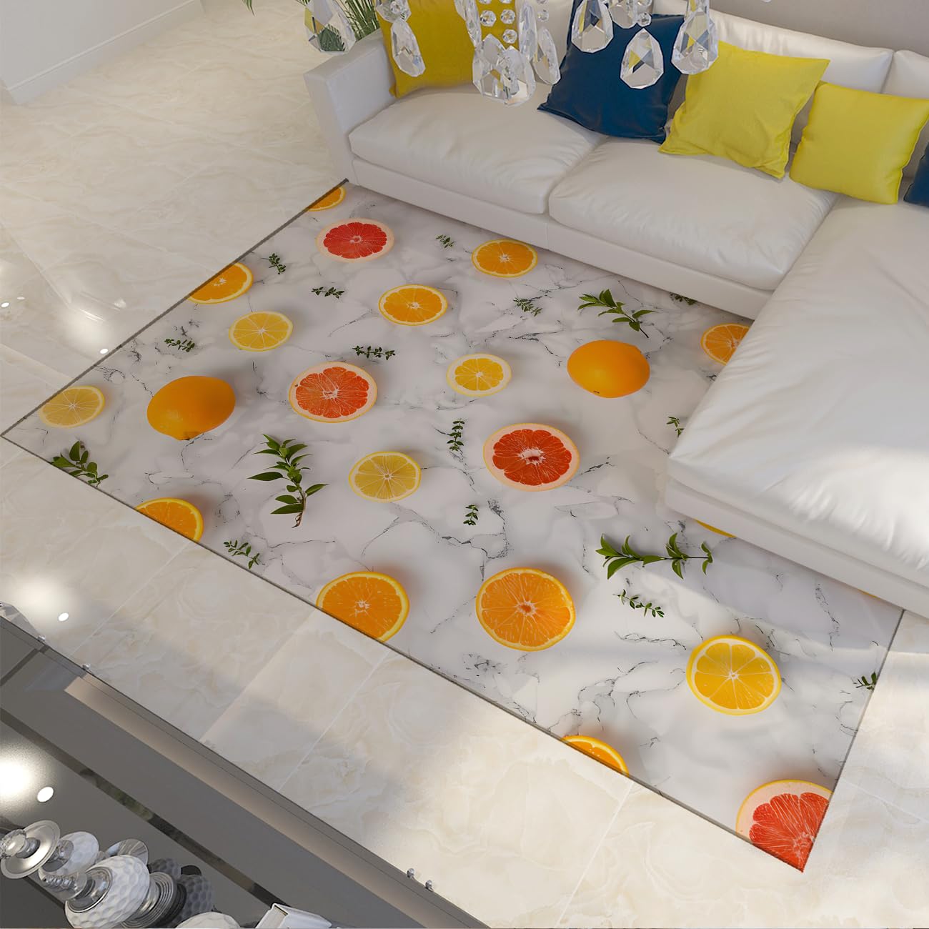 Tapis lavable et antidérapant fruits orange citron 120x180cm à poils bas