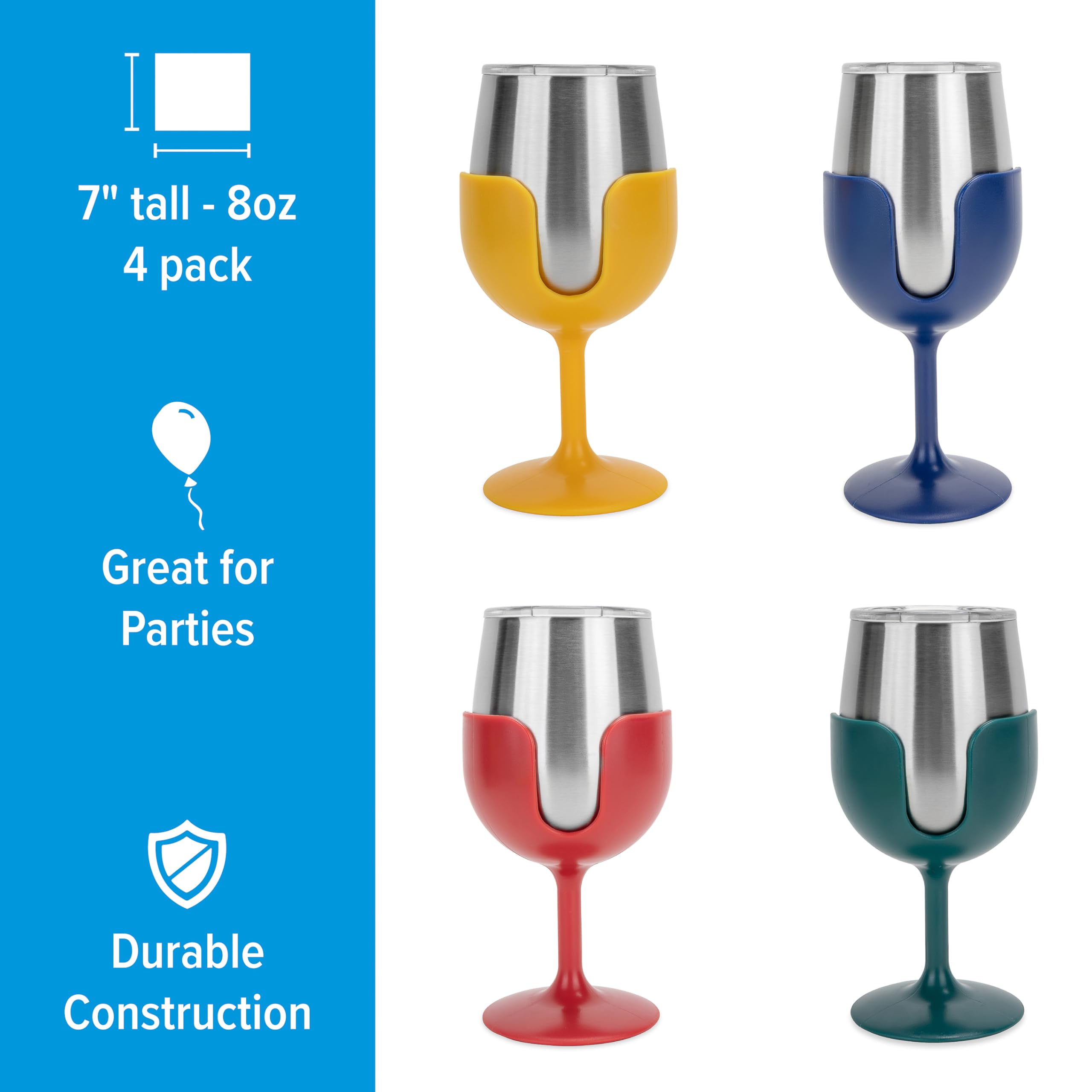 Camco Life is Better at The Campingplatz-Weingläser, 4er-Pack, Merkmale: (4) Edelstahlbecher mit abnehmbaren Stielen, ideal für Camping, Heckklappe und Partys (53465)