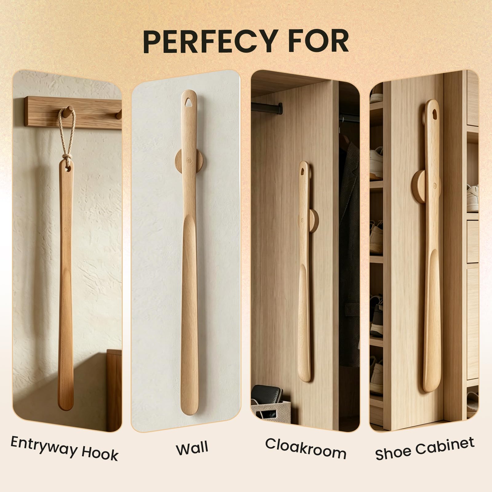 75 cm Chausse Pied Long Bois Magnétique avec Support Mural, Chausse Pieds Long Manche à Suspendre pour Personnes Âgées, Femmes Enceintes, Chausse-pieds en Hêtre Hygiénique