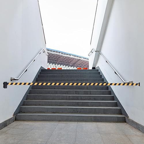 Miniatura 5 de PATIKIL 2 barreras de cinturón retráctil de montaje en pared fijo, cinturón amarillo de 16.4 pies con precaución, no entres con caja de acero para