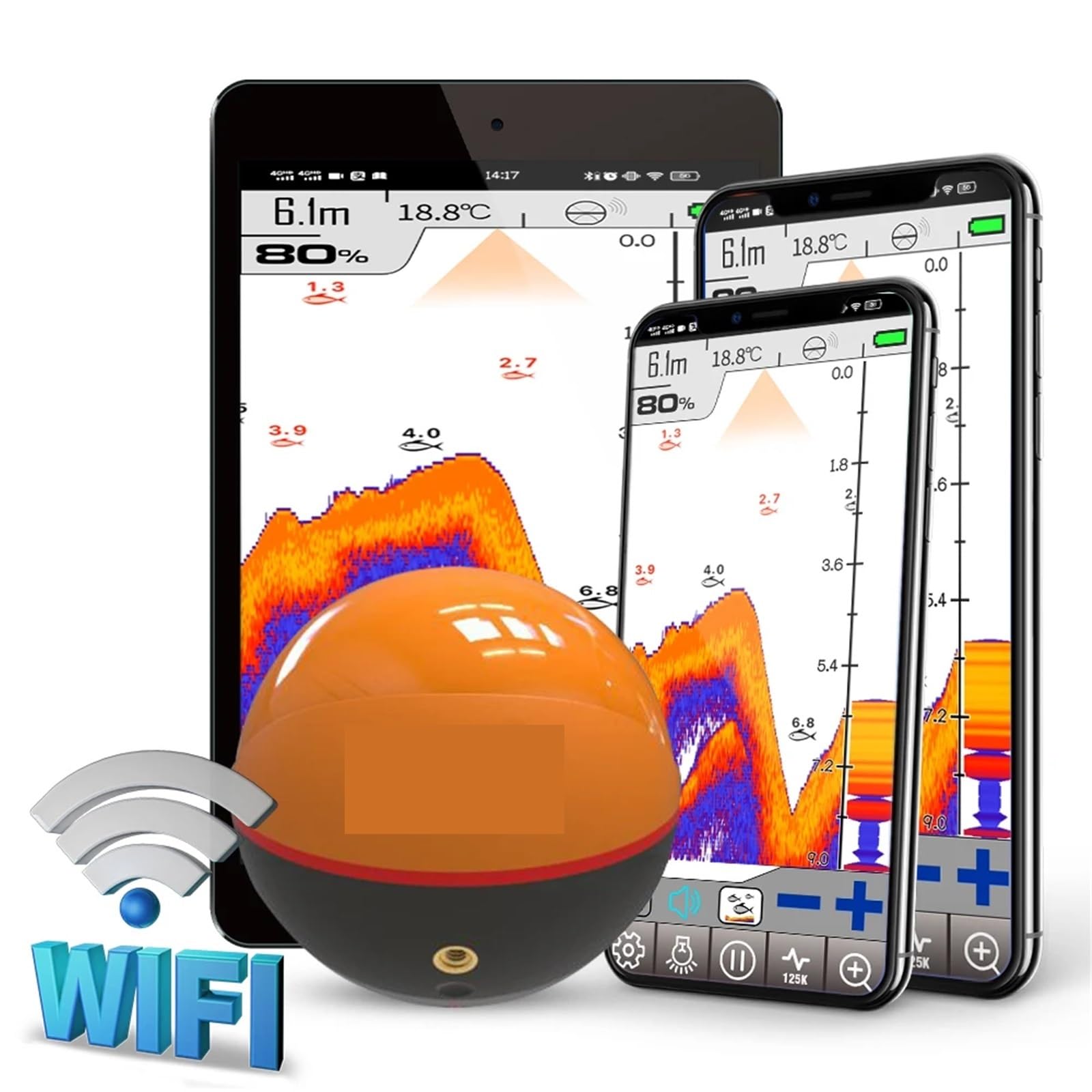 Buscador de Peces inalámbrico WiFi de 100 m, ecosonda, Detector for Pesca en Lagos y Mares.,Sensibilidad de detección