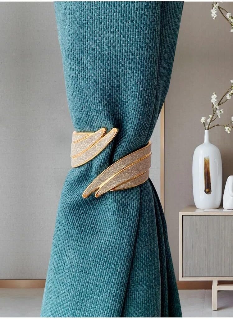 2PC European Light Luxury Curtain Strap with Metal Inlaid Diamond Model Room Bedroom Living Room Soft Decorative Curtain Buckle