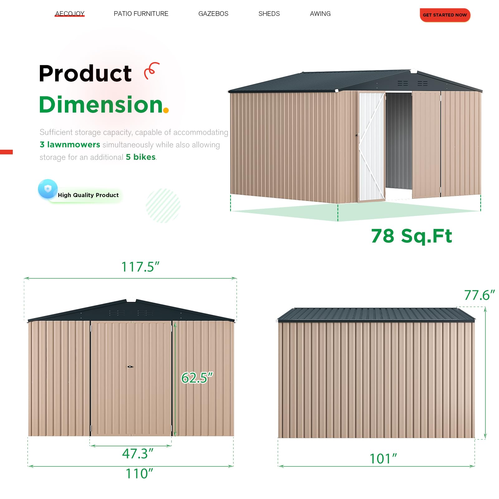 Aooooo⍤⃝ Amazon.com : AECOJOY 9' x 10' Metal Storage Large Shed, Sheds