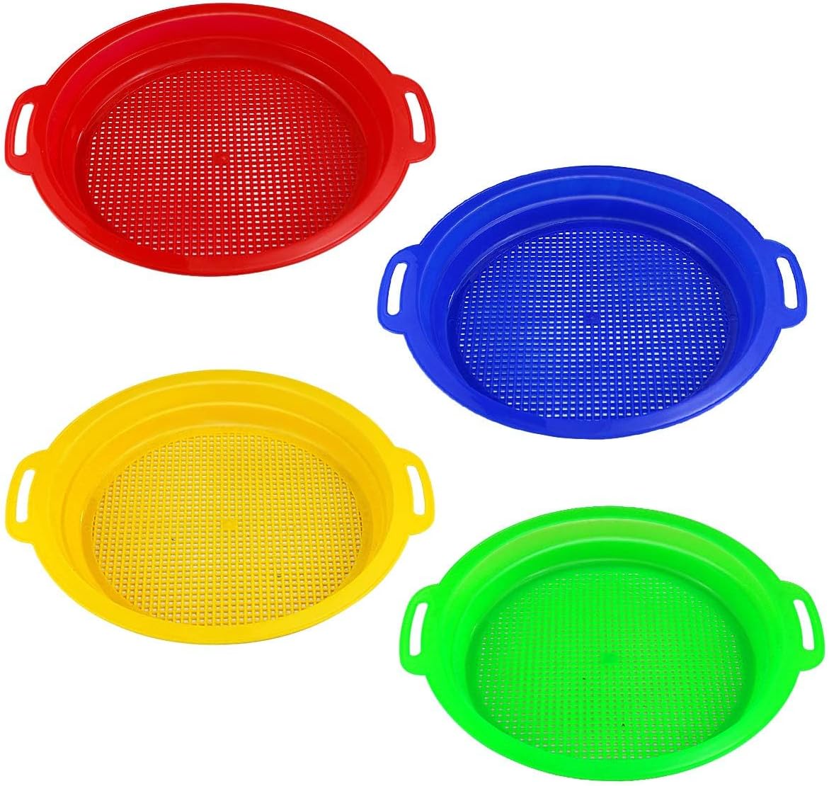 4-Pack of Multicolor Plastic Sand Sieves - Ideal for Backyard, Park, Party Favors, and Beach (4 Colors, 8.75"x 9.75")